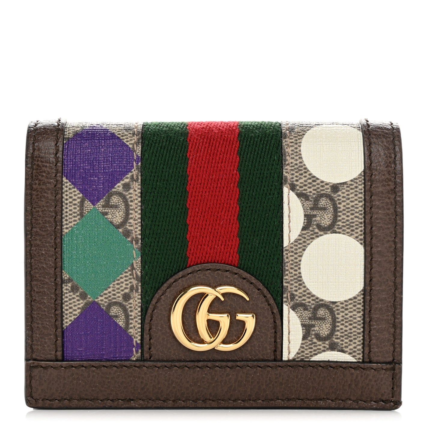 GG Supreme Monogram Web Ophidia Card Case Beige Multicolor New Acero