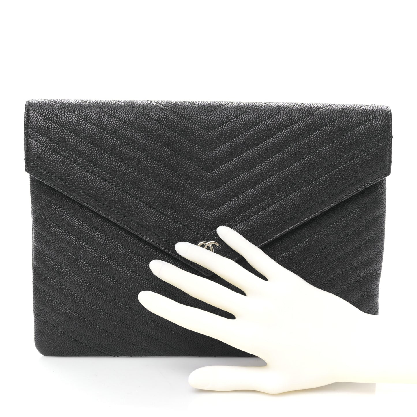 Calfskin Chevron Quilted Small Envelope Clutch Black