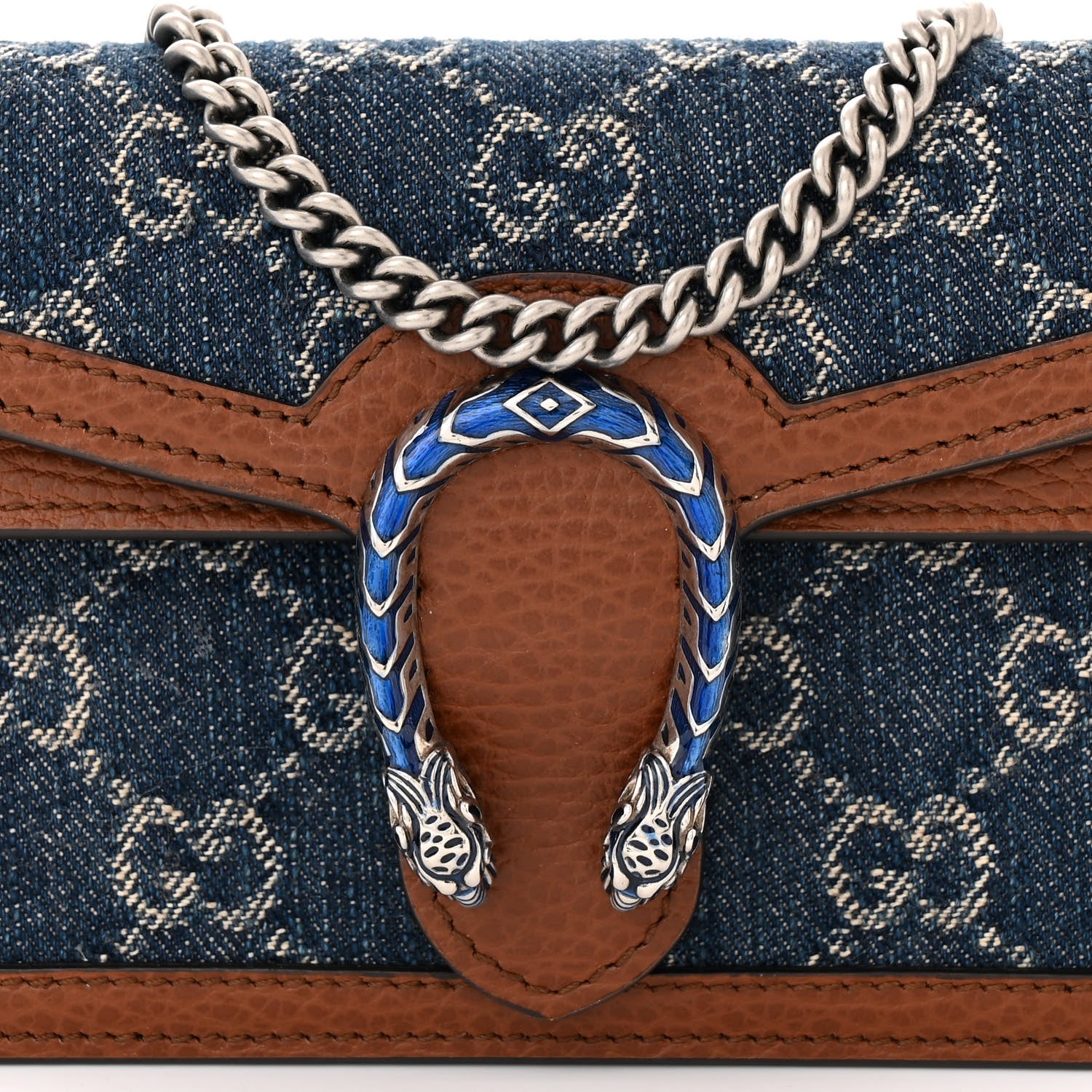 Gucci New Denim GG Monogram Dollar Calfskin Enamel Super Mini Dionysus Shoulder Bag Blue Tea Cuir Epilog Electric Blue 7 of 10