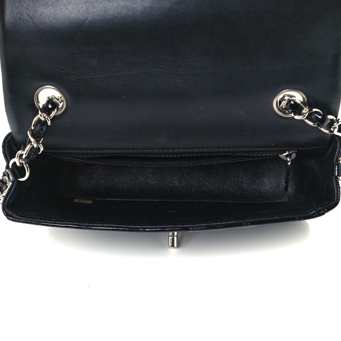 Patent Calfskin Quilted Mini Rectangular Flap Black
