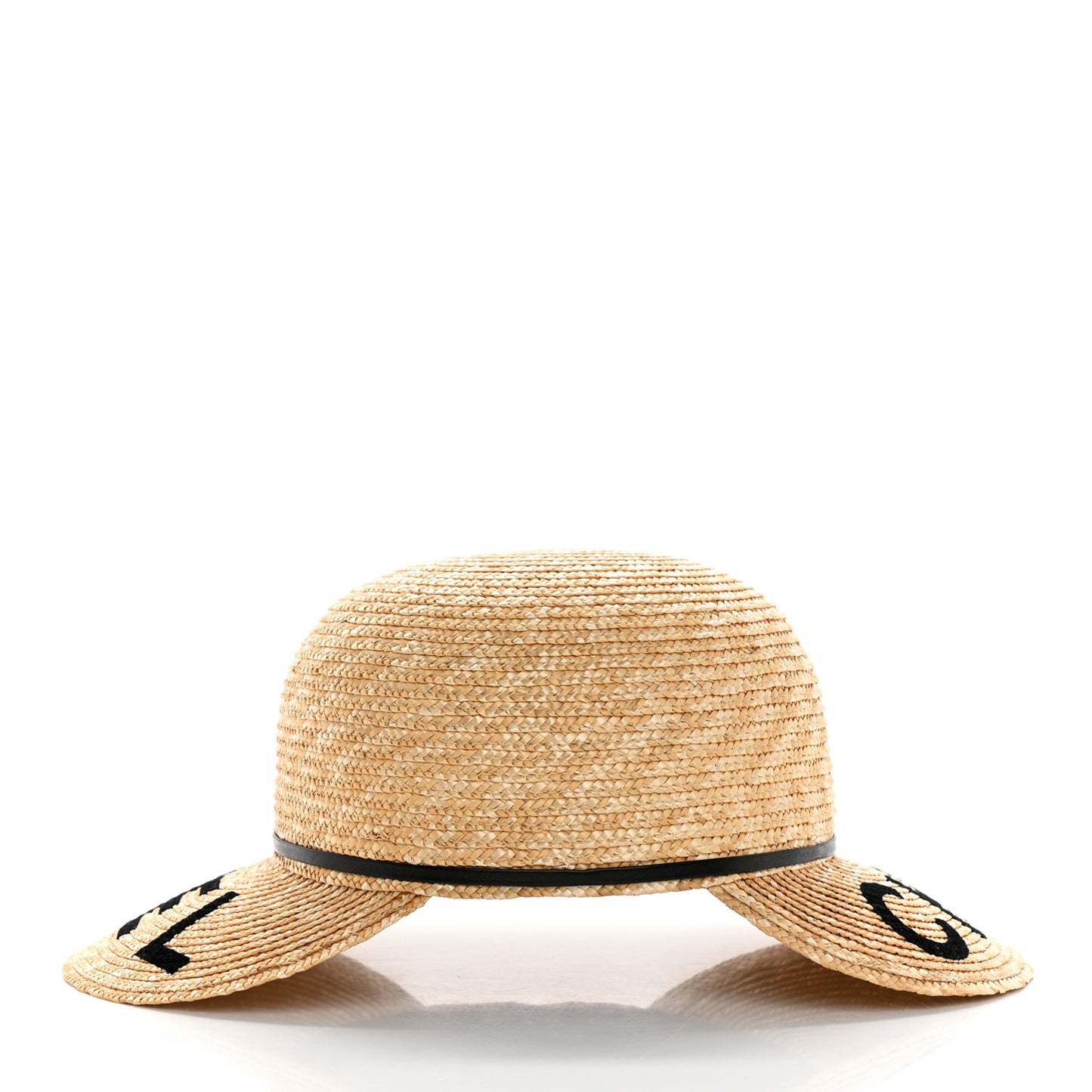 Straw Calfskin Logo Visor Hat M Natural Black