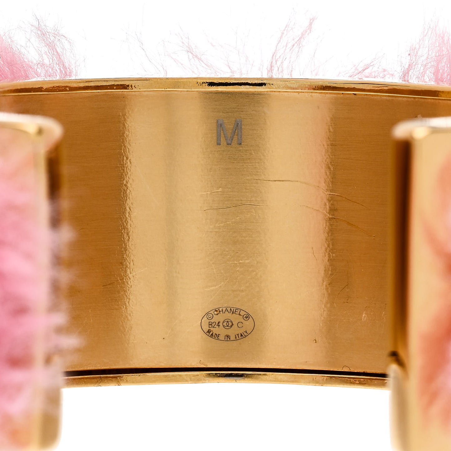 Fur CC Cuff Bracelet M Pink