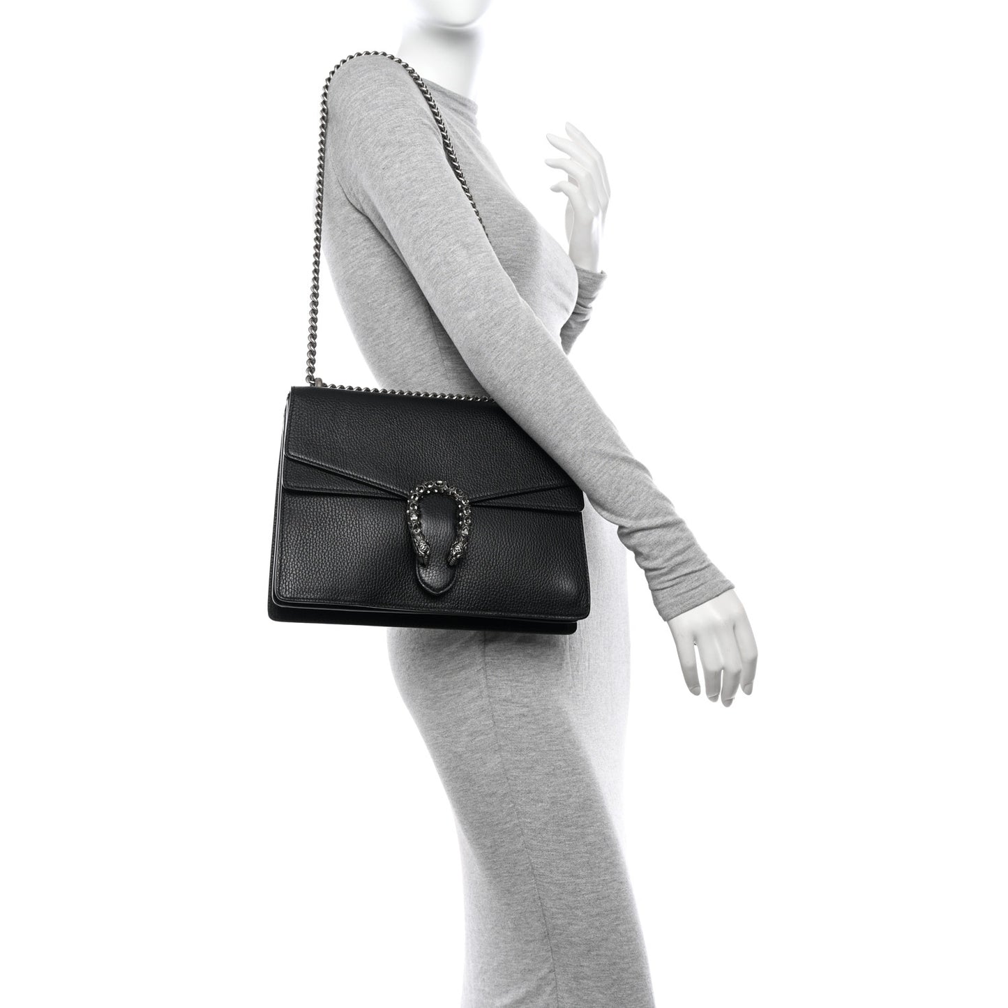 Dollar Calfskin Crystal Medium Dionysus Shoulder Bag Black Black Diamond