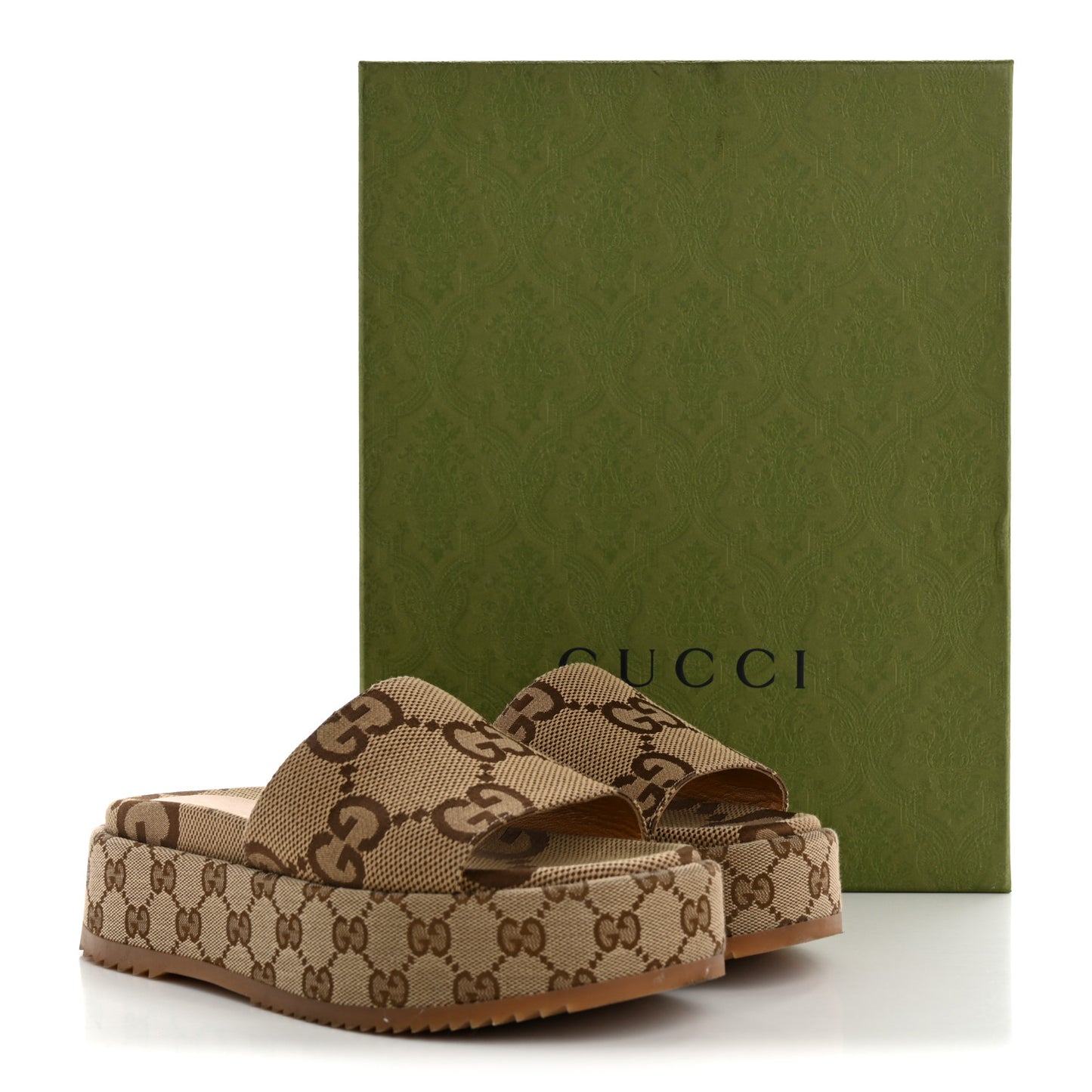 Monogram Maxi GG Angelina Platform 55mm Slide Sandals 38.5 Camel Ebony