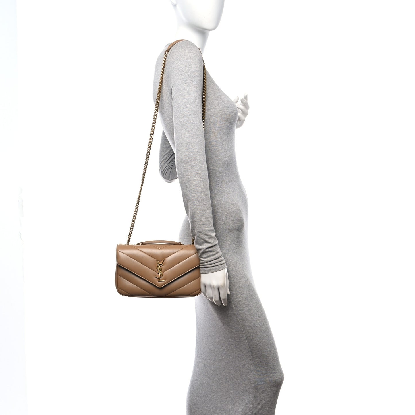 Lambskin Chevron Quilted Small Loulou Bag Natural Tan