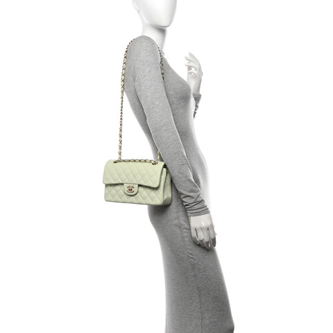 Caviar Quilted Small Double Flap Light Green