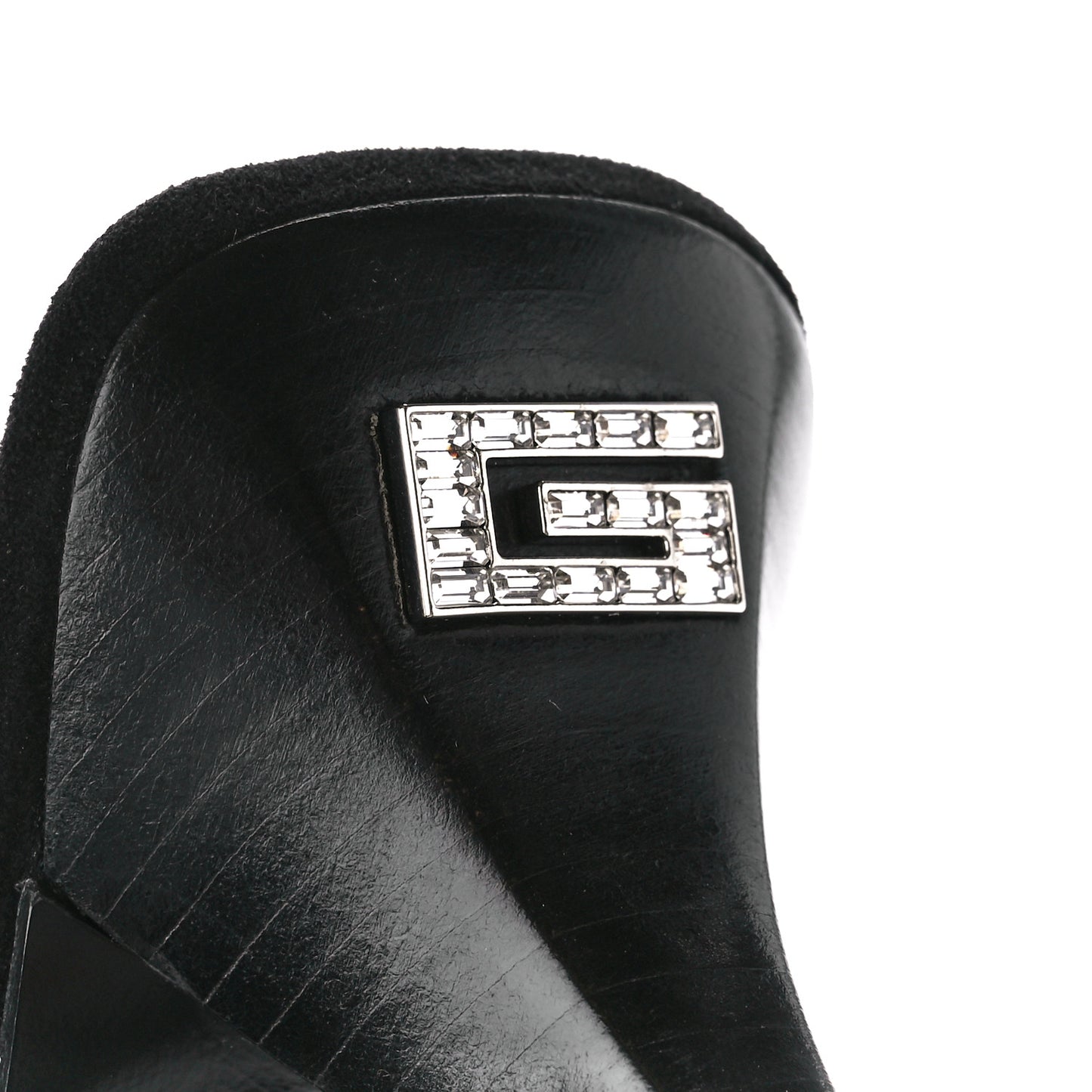Tela Retino Kid Scamosciato Crystal GG Monogram Square G 95mm Slide Sandals 38 Black