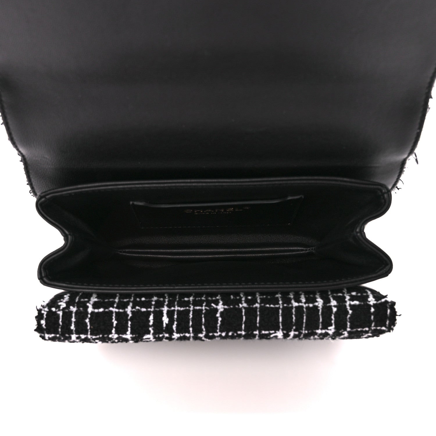 Chanel Tweed Lambskin Quilted Top Handle Flap Black White 5 of 12