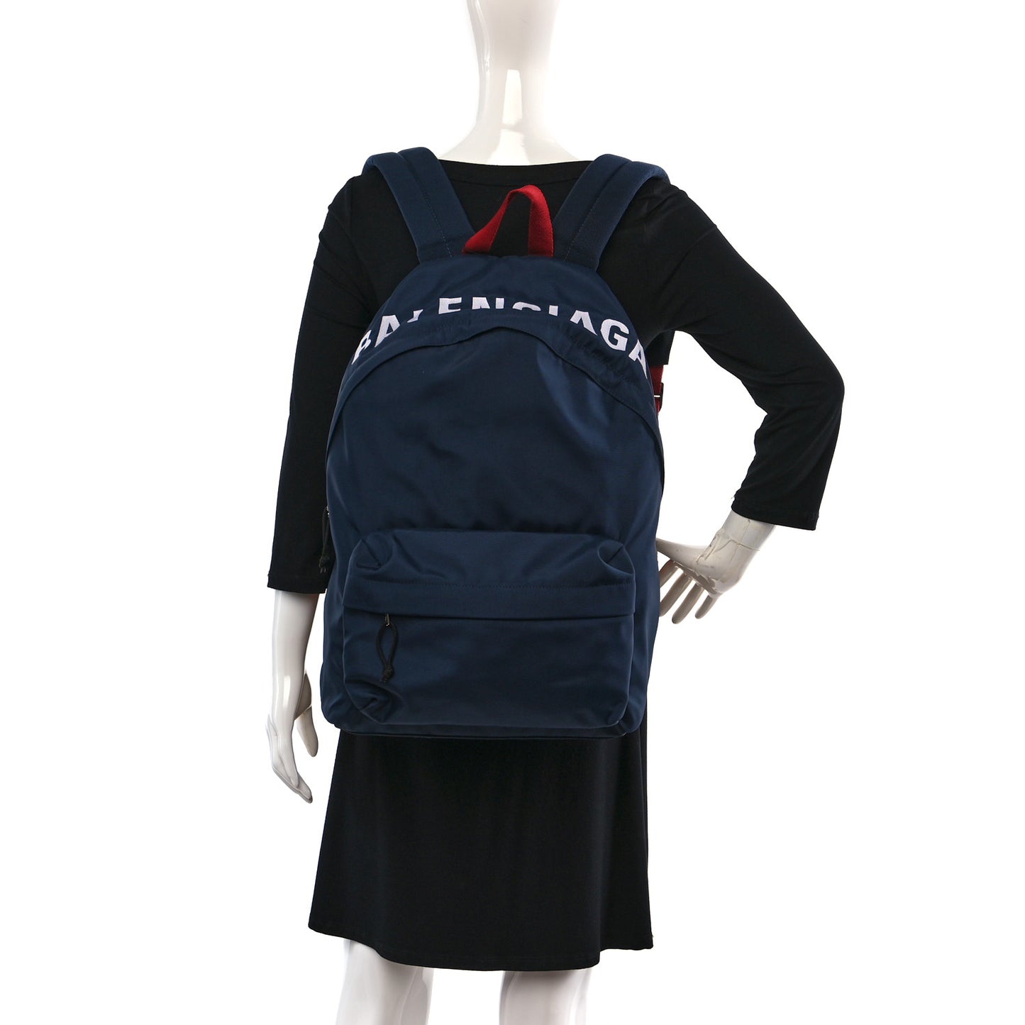 Sport Nylon Logo Embroidered Large Wheel Backpack Navy Blue Red