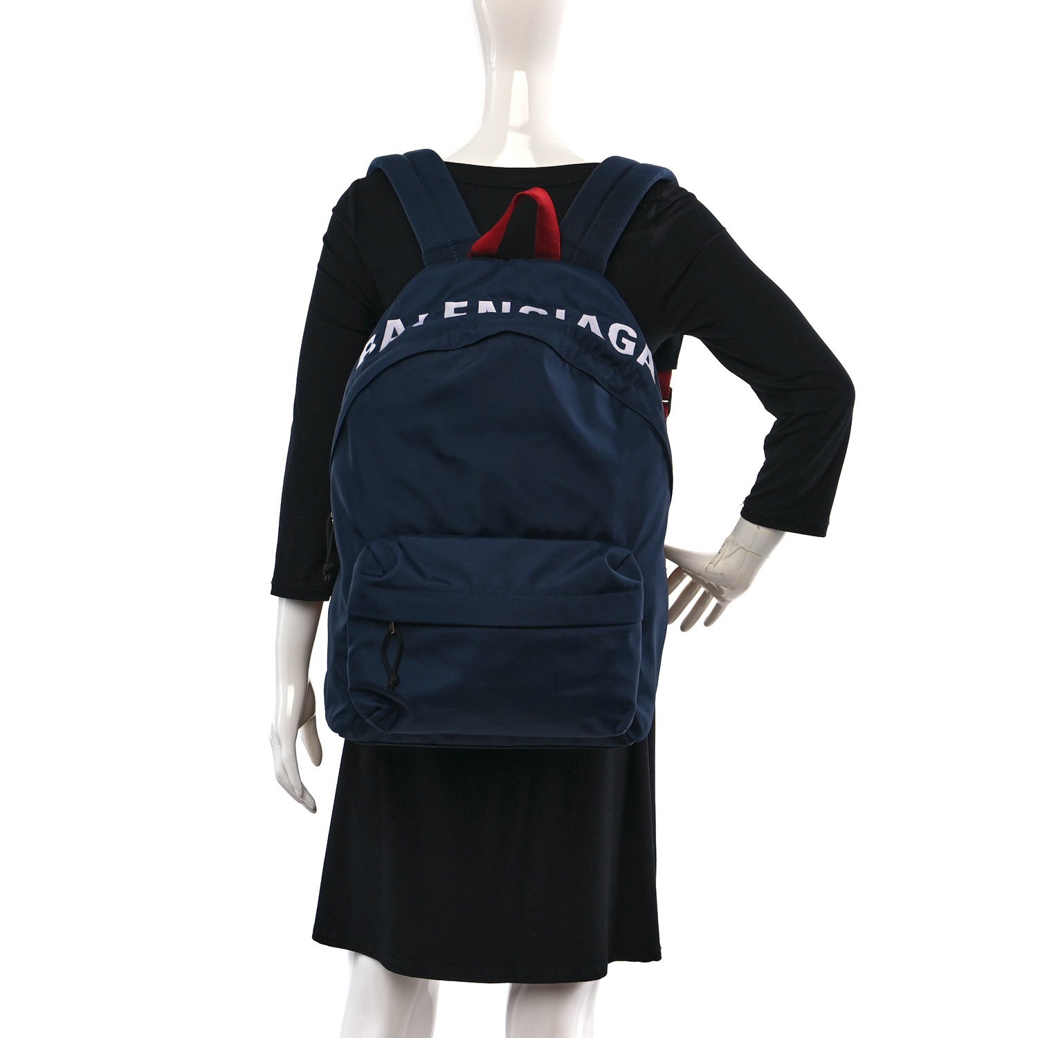 Balenciaga Sport Nylon Logo Embroidered Large Wheel Backpack Navy Blue Red 3 of 9
