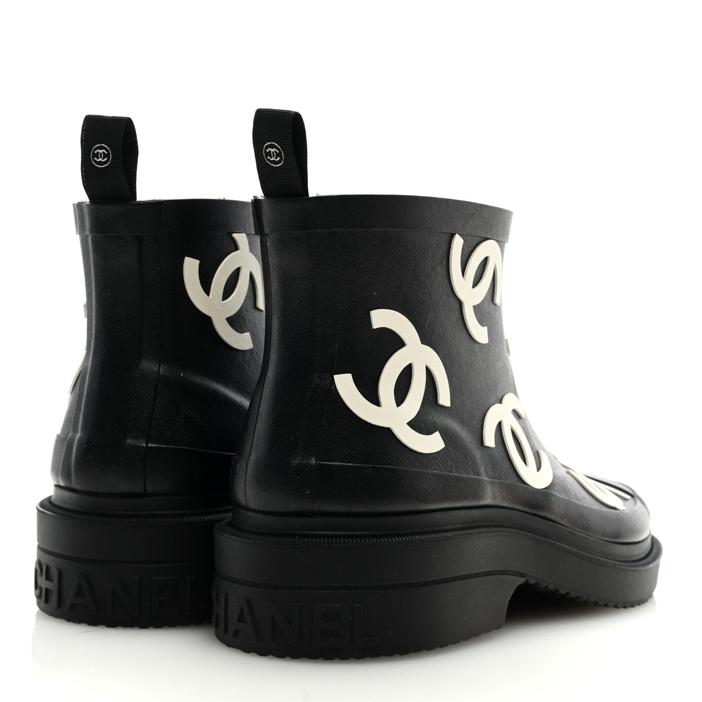 Rubber CC Print Boots 36 Black
