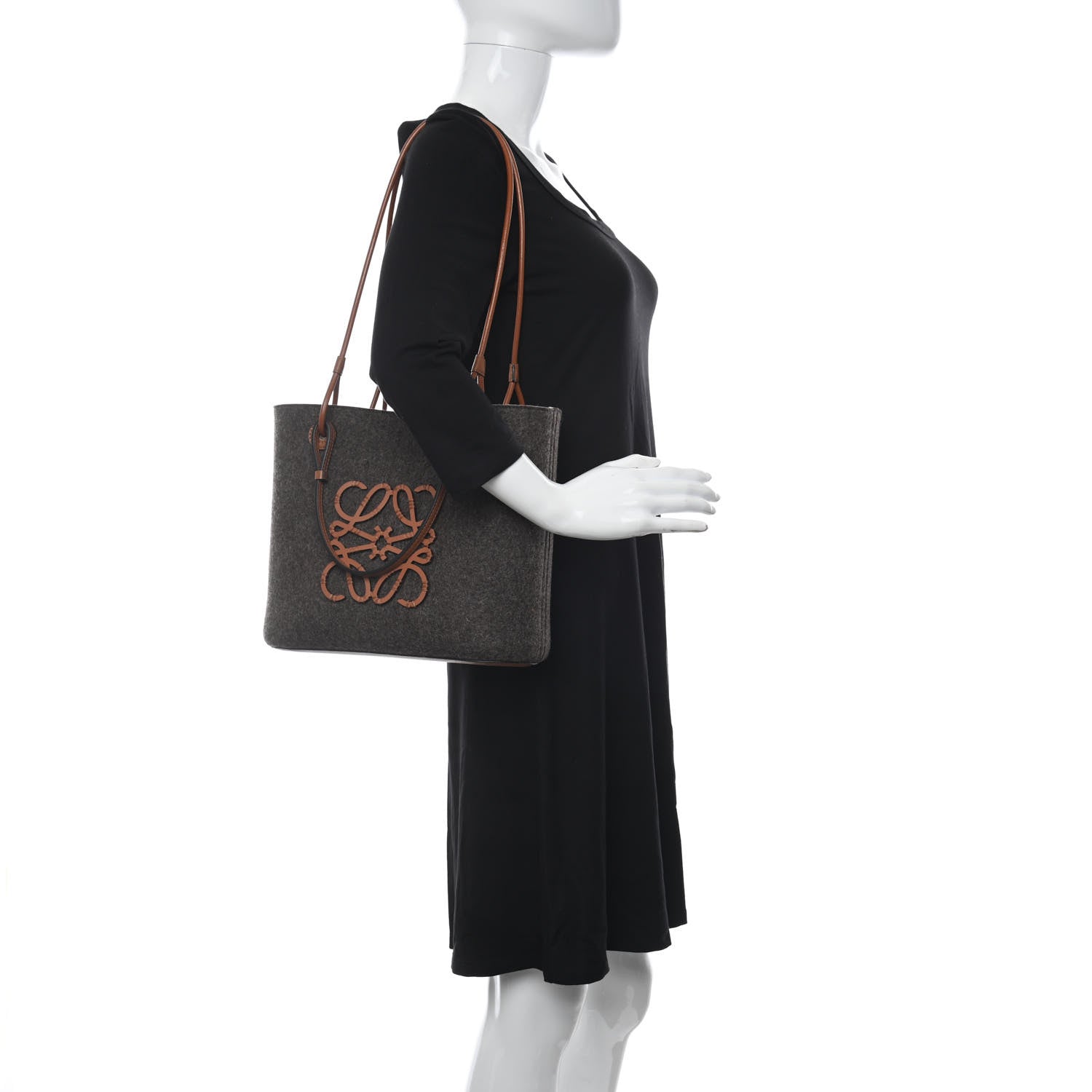Loewe Felt Calfskin Small Anagram Square Basket Tote Brown Tan 2 of 10