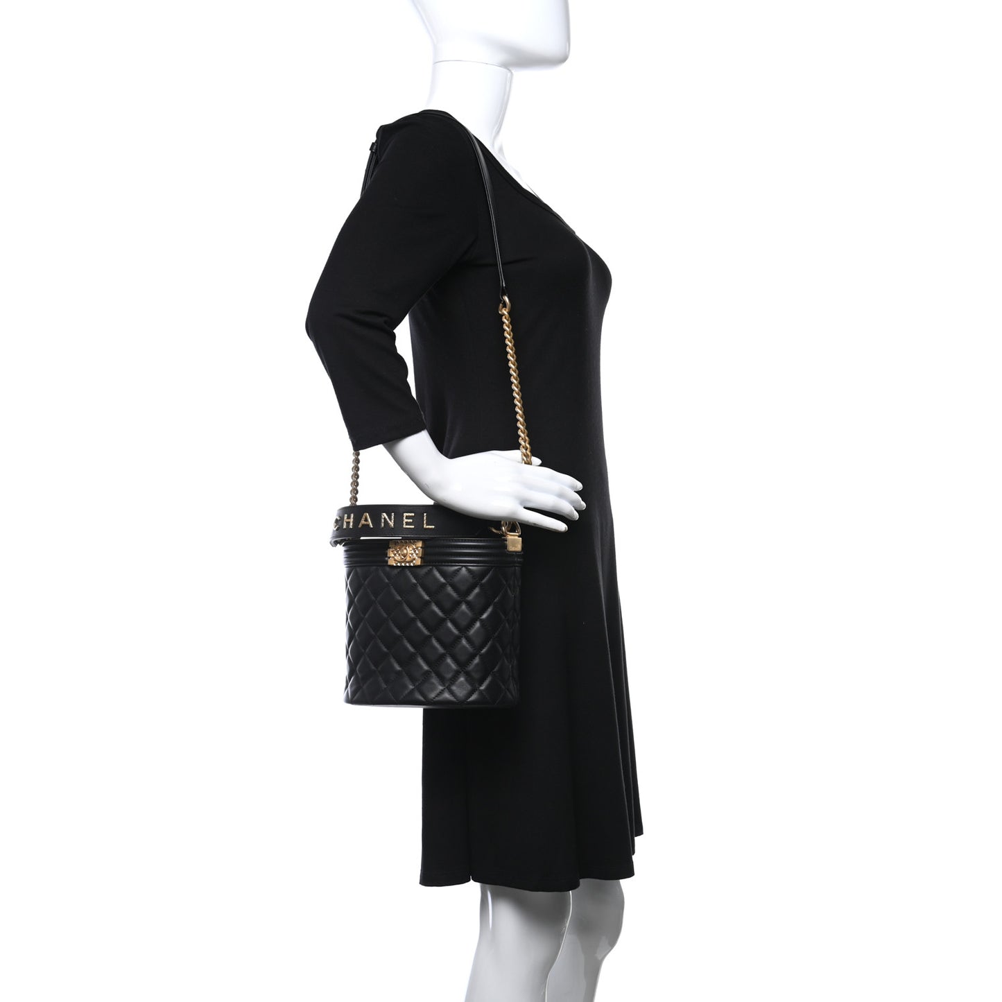 Calfskin Quilted Boy Bucket Bag Black