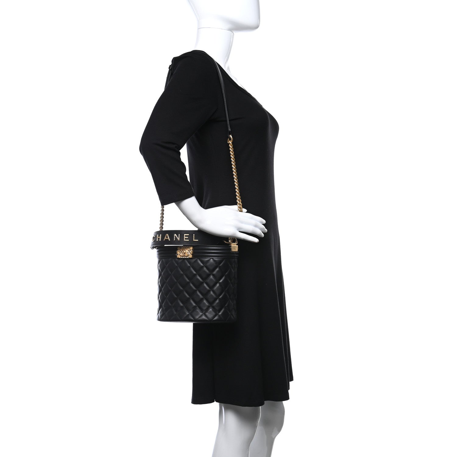Chanel Calfskin Quilted Boy Bucket Bag Black 2 of 11