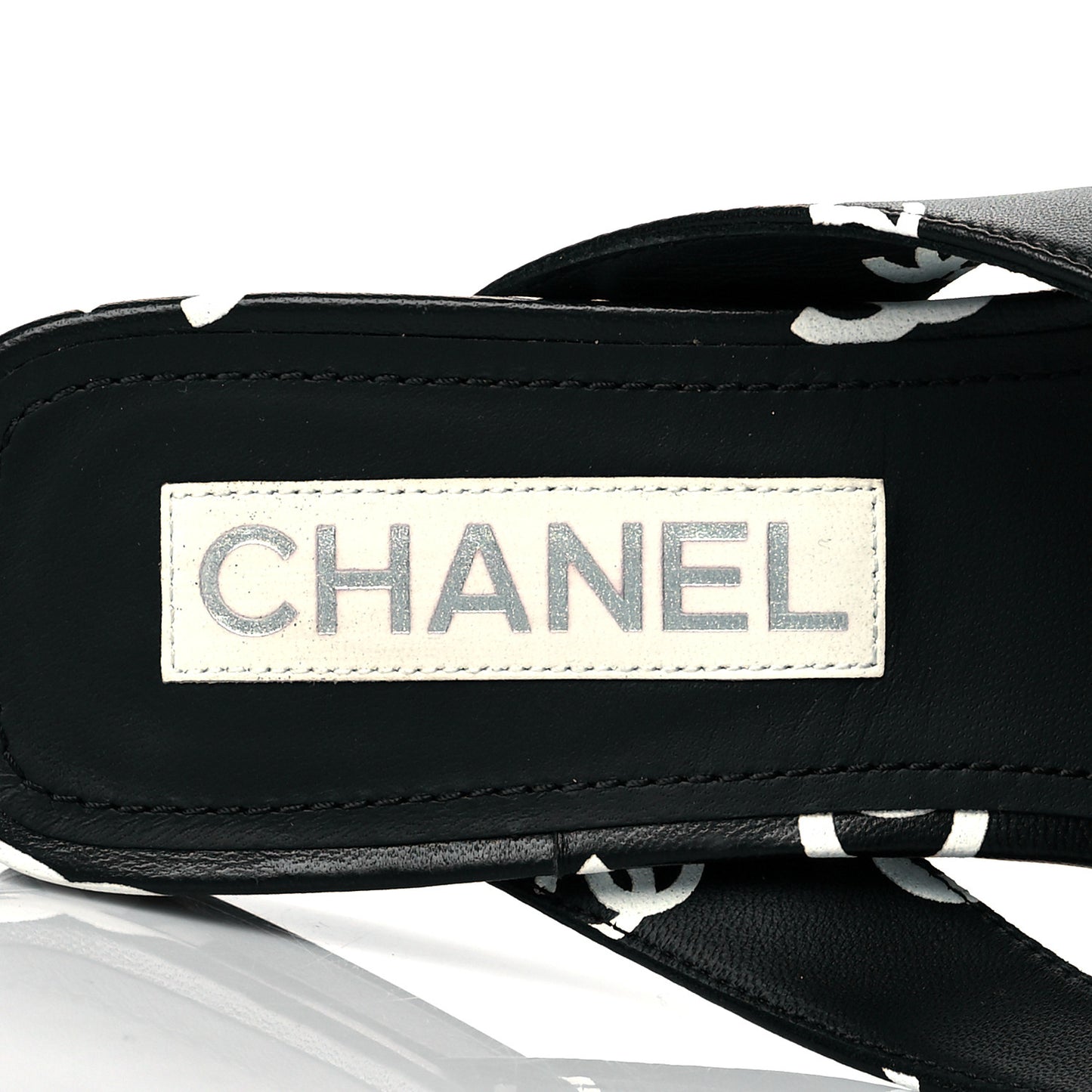 Lambskin Printed CC Thong Sandals 38.5 Black White