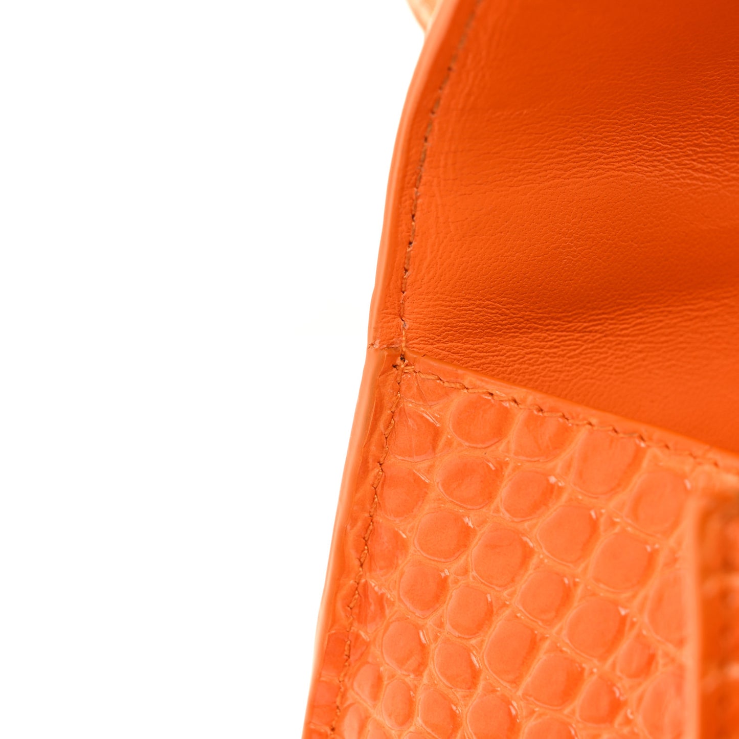 Shiny Calfskin Crocodile Embossed Small Hourglass Top Handle Bag Pop Orange