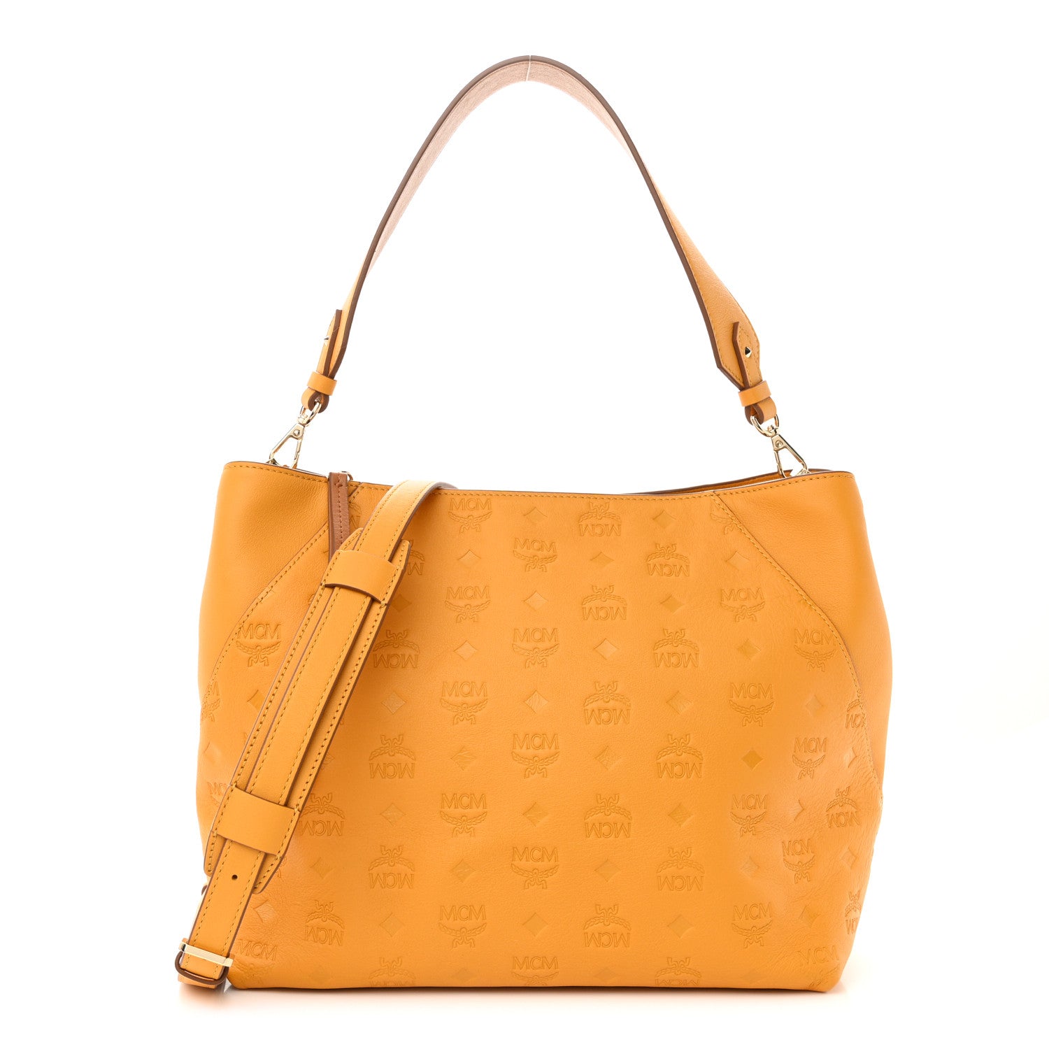 MCM Calfskin Ottomar Monogram Medium Klara Hobo Golden Mango 1 of 9