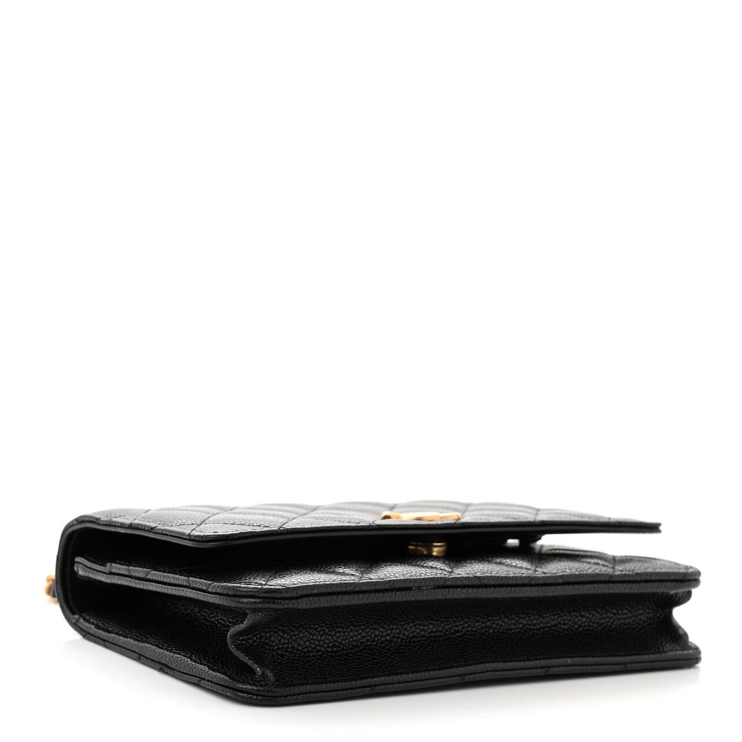 Shiny Caviar Quilted Pick Me Up Wallet On Chain WOC Black