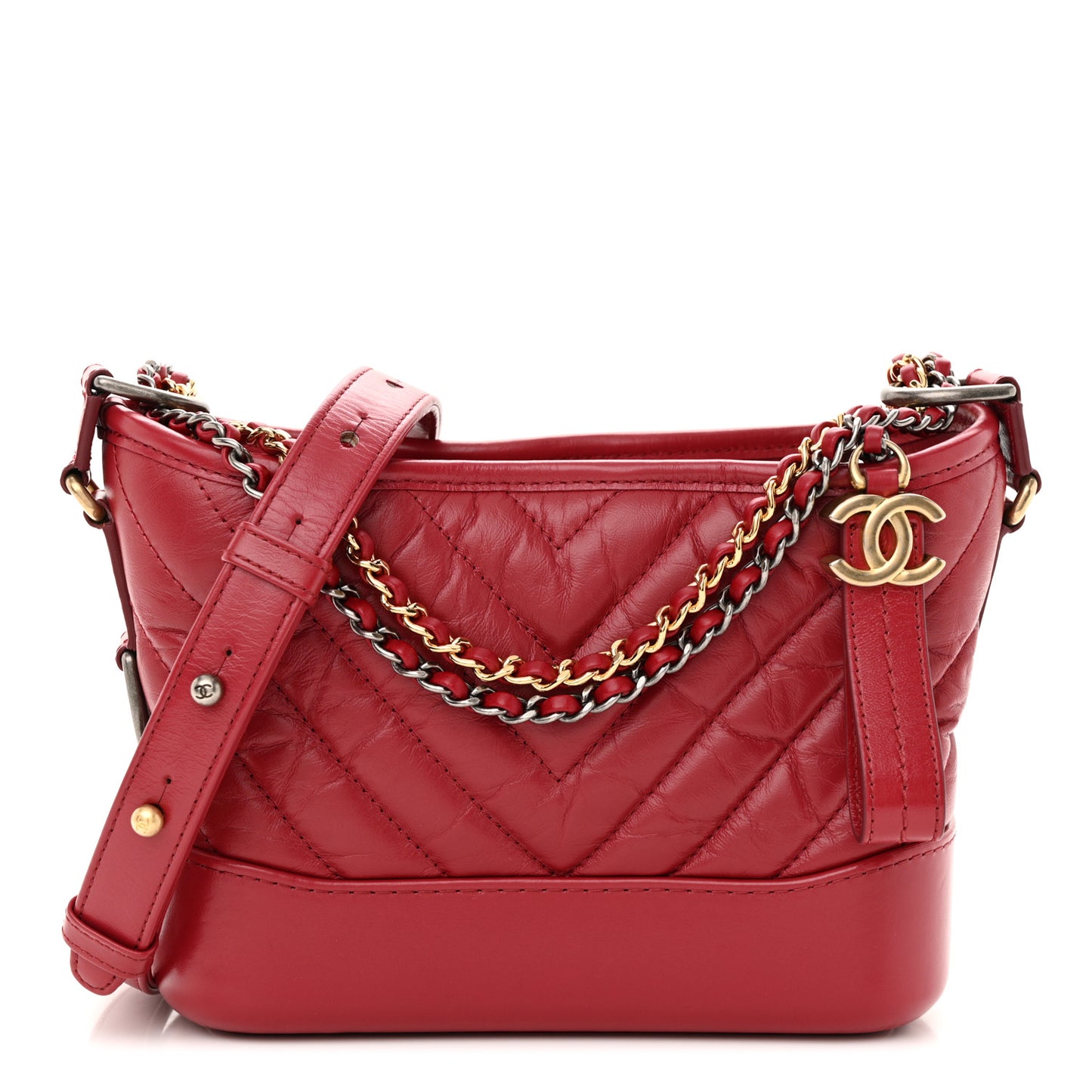 Aged Calfskin Chevron Quilted Small Gabrielle Hobo Red