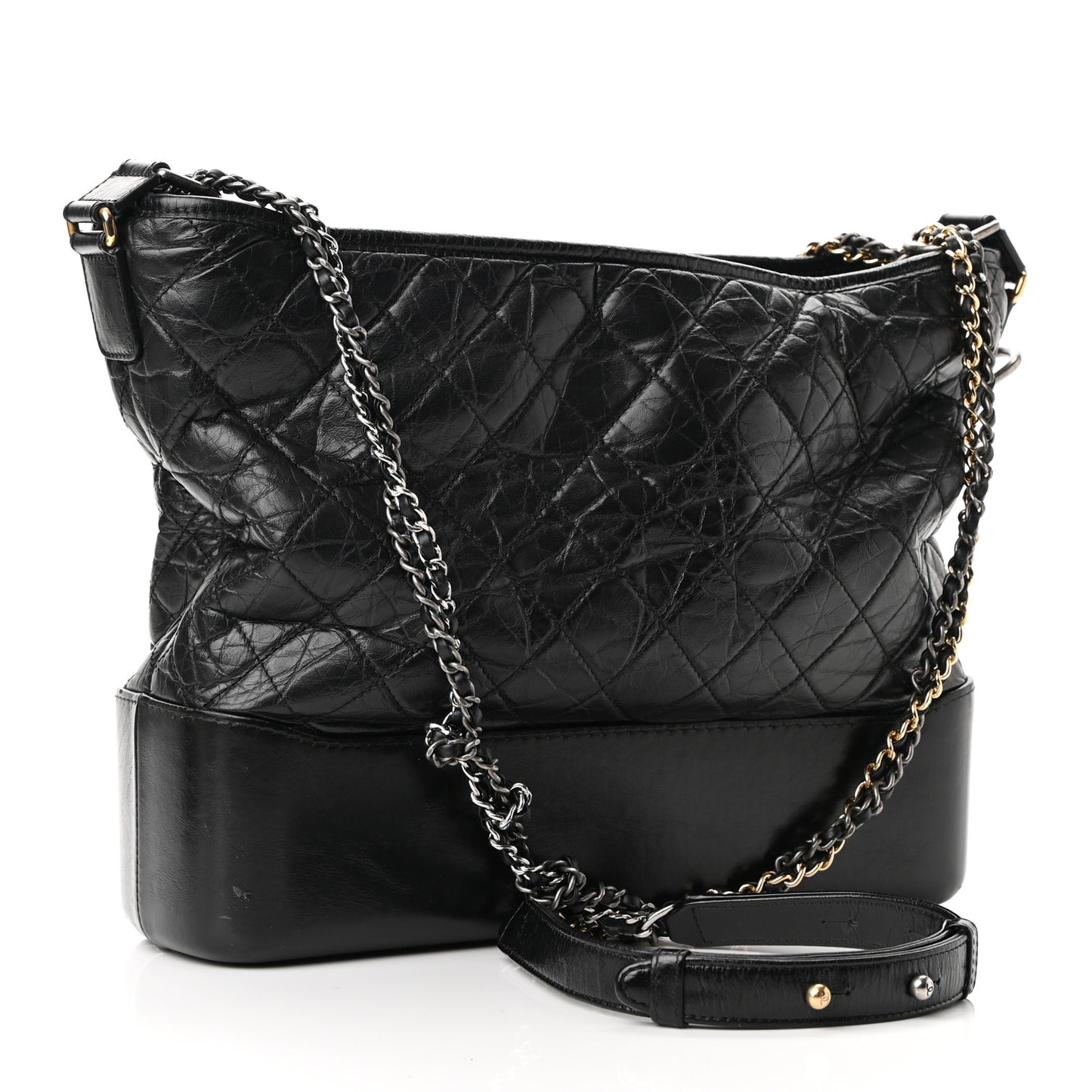 Aged Calfskin Quilted Large Gabrielle Hobo Black