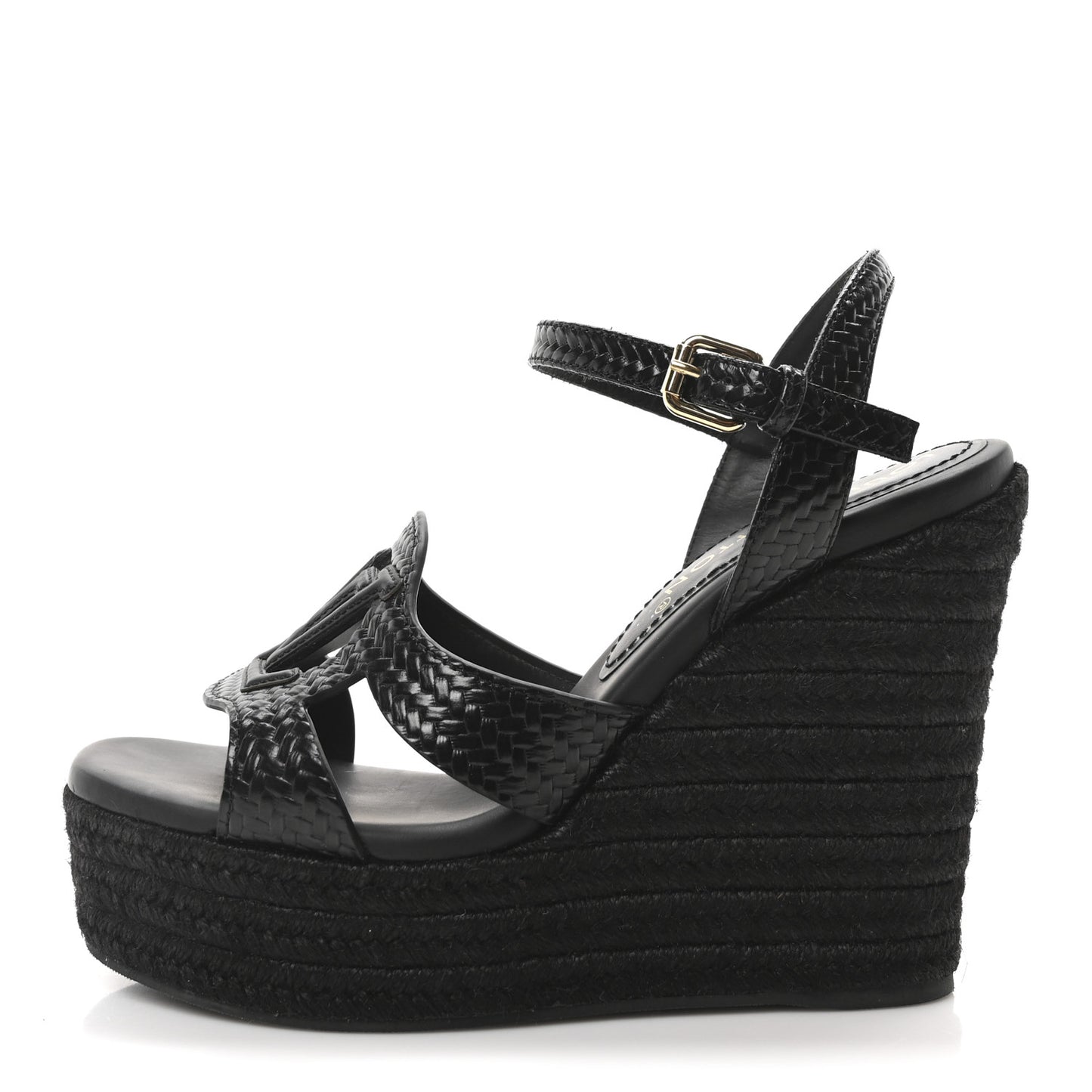 Calfskin LV Isola Espadrille Wedge Sandals 38 Black