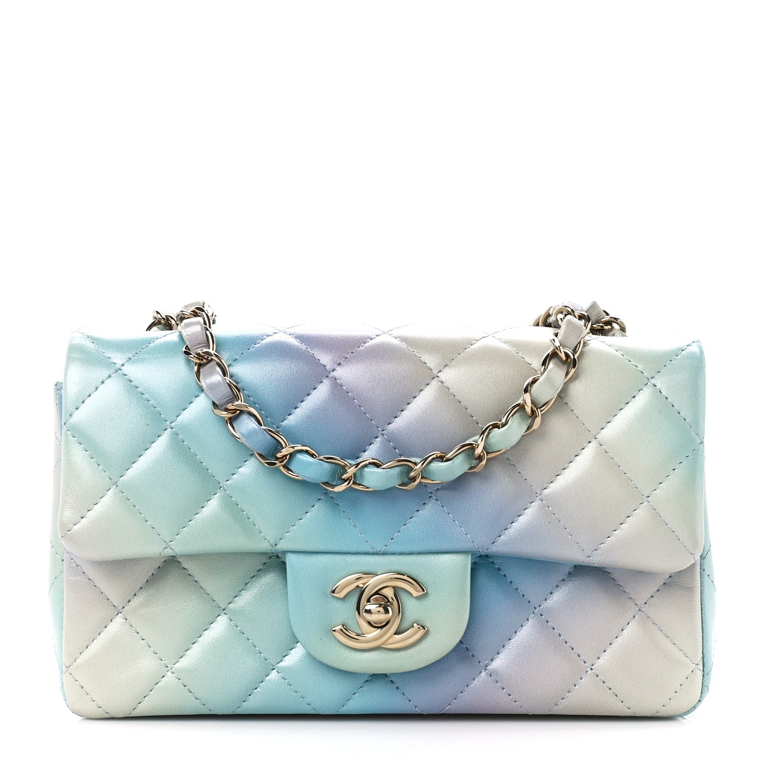 Chanel Lambskin Quilted Tie Dye Ombre Mini Rectangular Flap Blue Multicolor 1 of 14