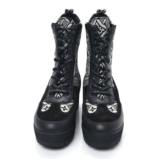 Suede Calfskin Jacquard Since 1854 Laureate Platform Desert Boots 40 Black