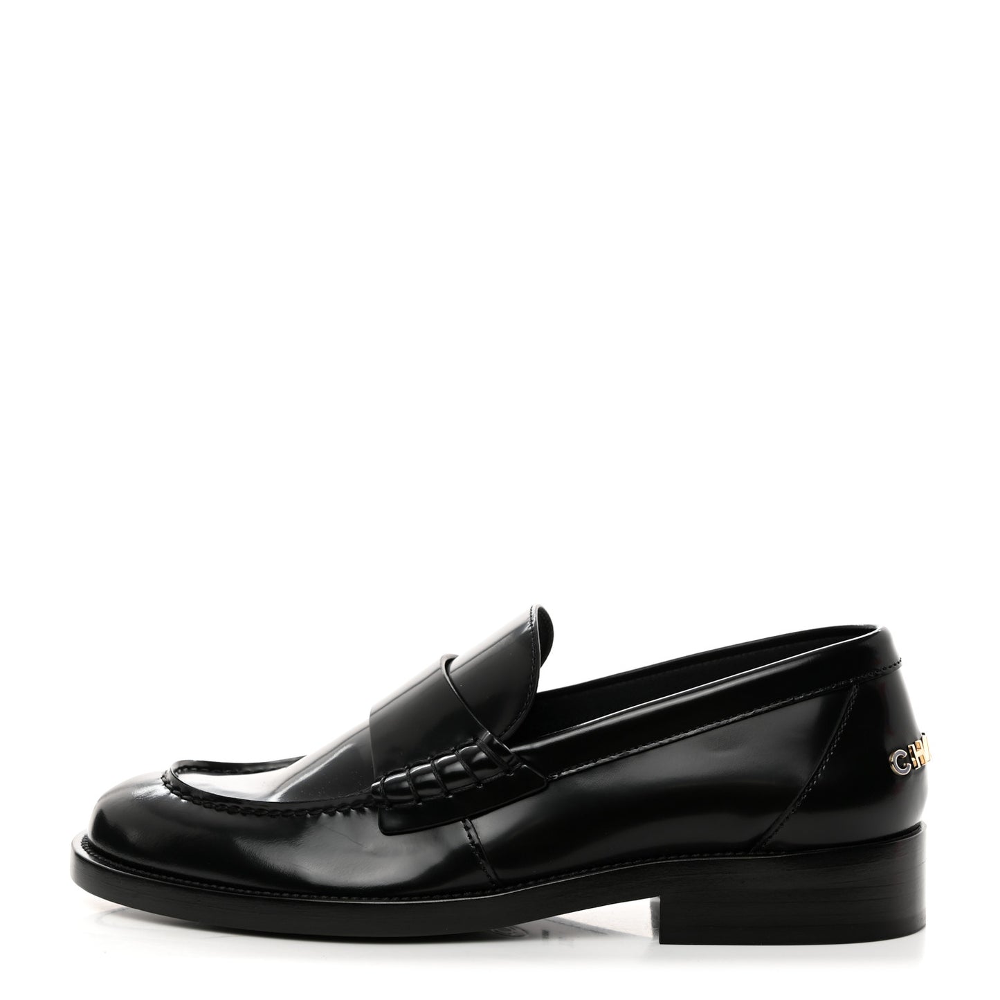 Shiny Calfskin Logo Loafers 38.5 Black