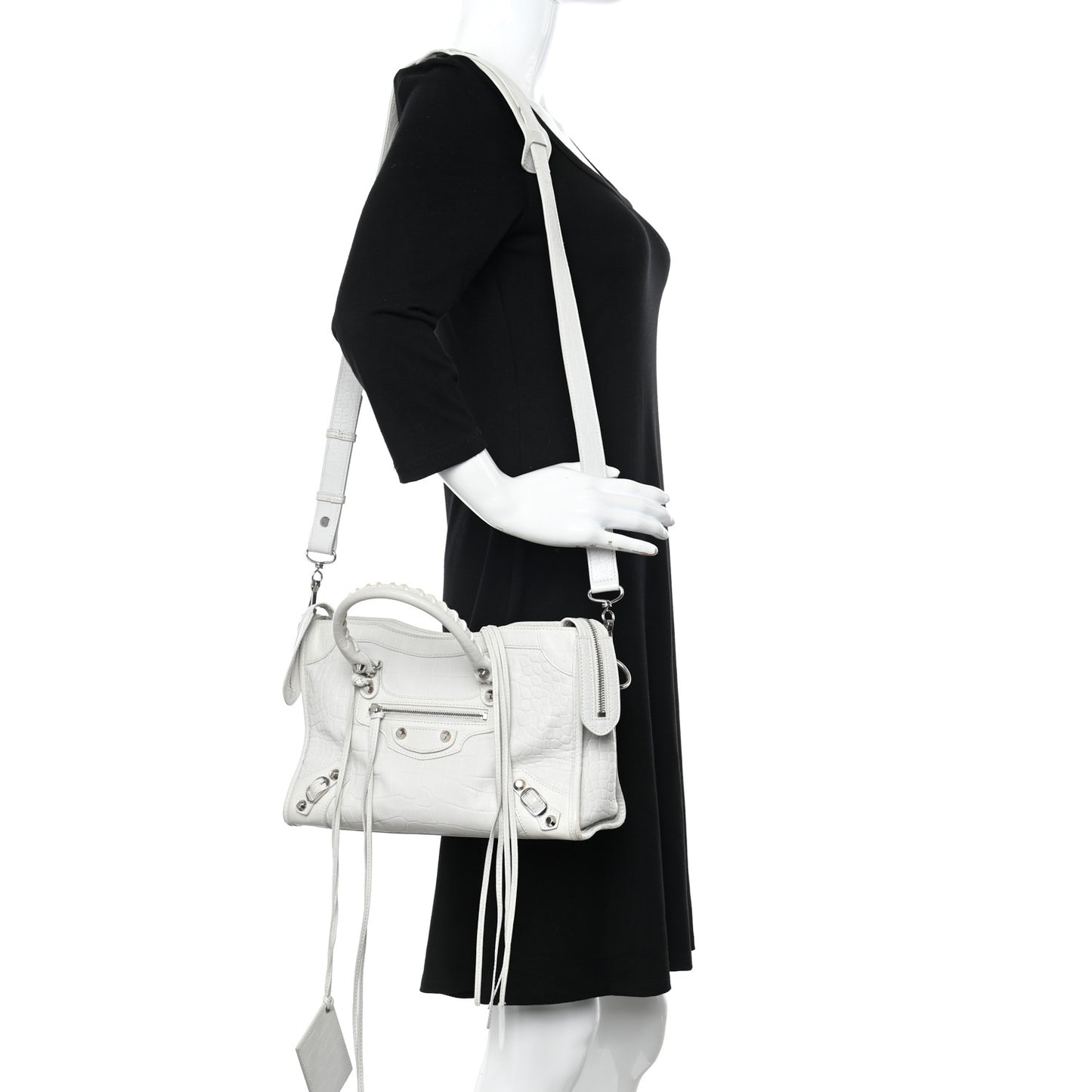 Matte Supple Lambskin Crocodile Embossed Classic Silver Hardware S City White
