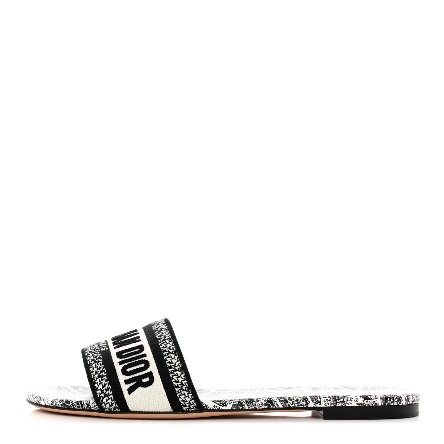Canvas Plan de Paris Embroidered Dway Flat Slide Sandals 40.5 Off White Black