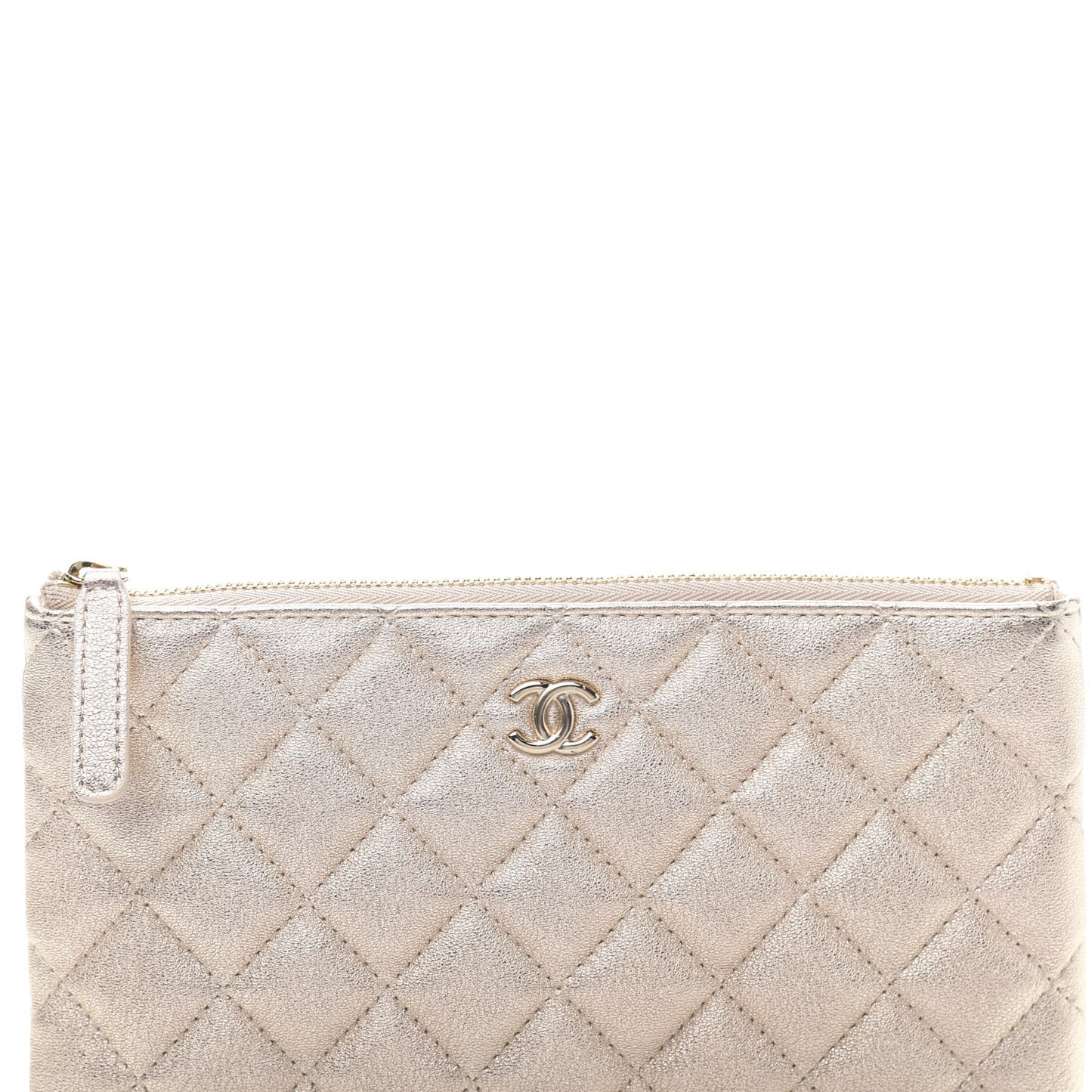 Metallic Lambskin Quilted Cosmetic Pouch Gold