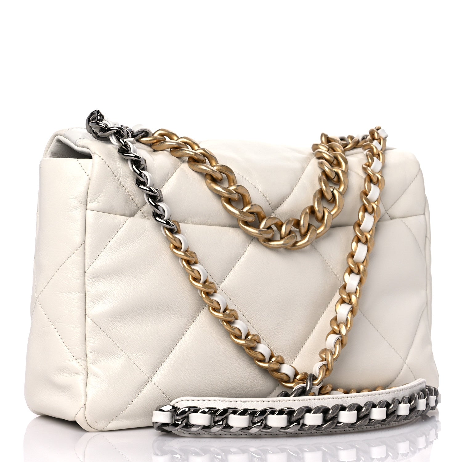 Chanel Goatskin Quilted Large Chanel 19 Flap White 3 of 12