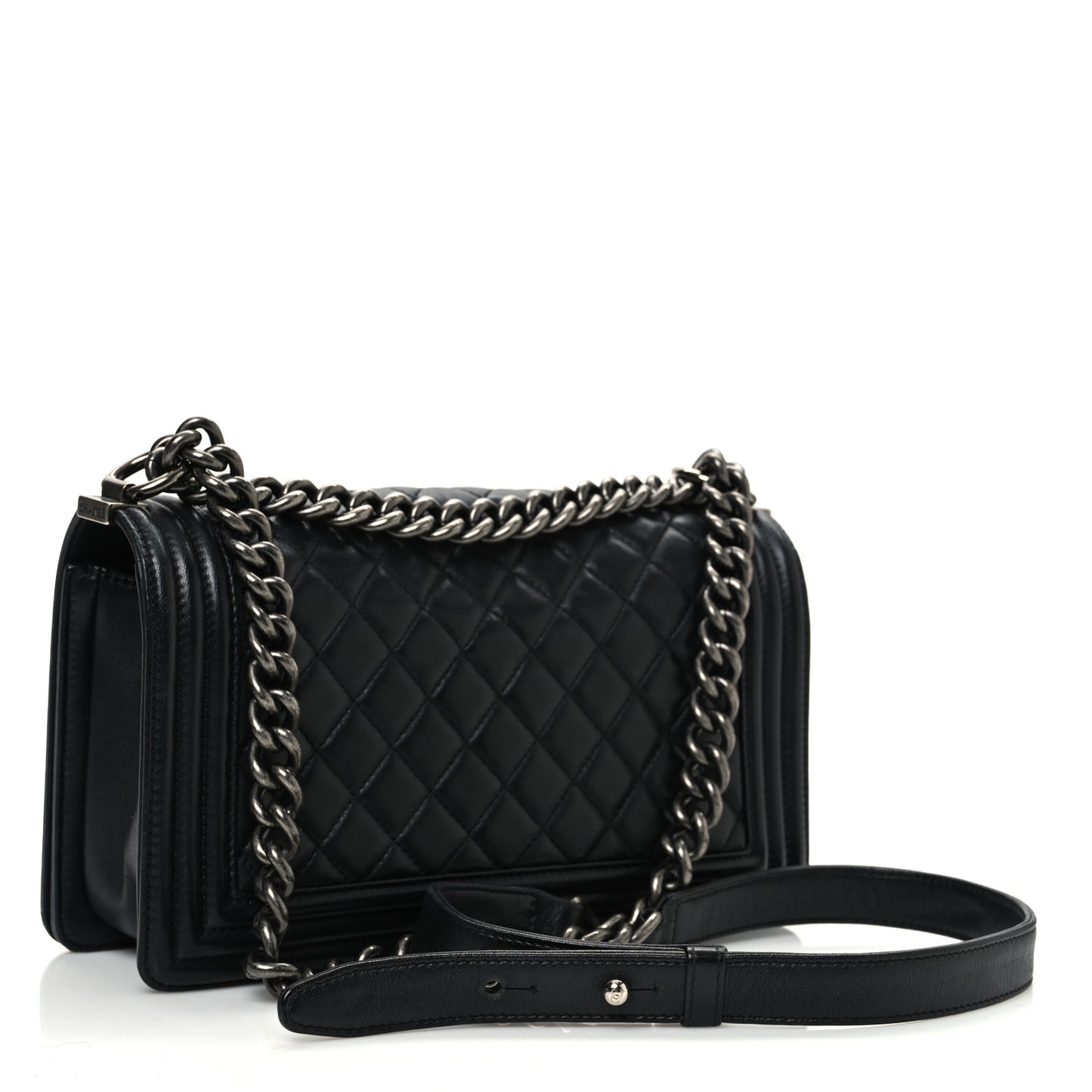 Lambskin Quilted Medium Boy Flap Black