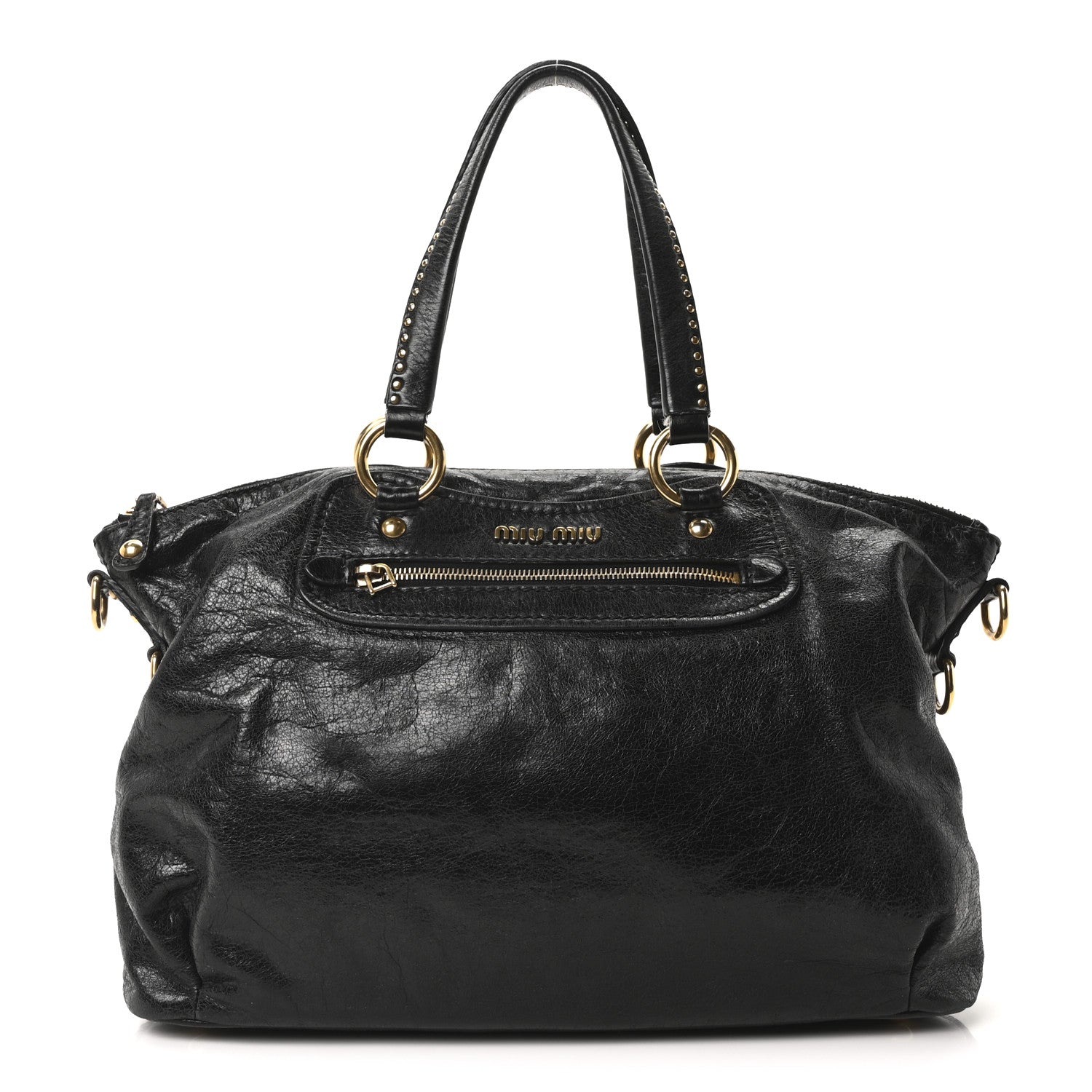 Miu Miu Vitello Shine Zip Tote Black 1796297 – FASHIONPHILE