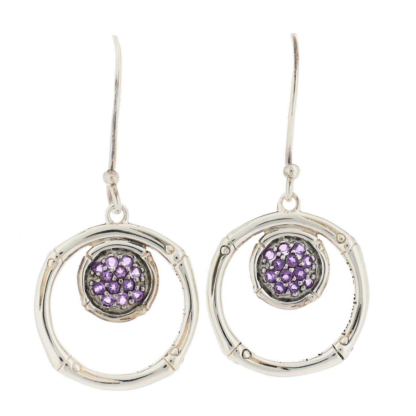 Sterling Silver Amethyst Bamboo Drop Earrings