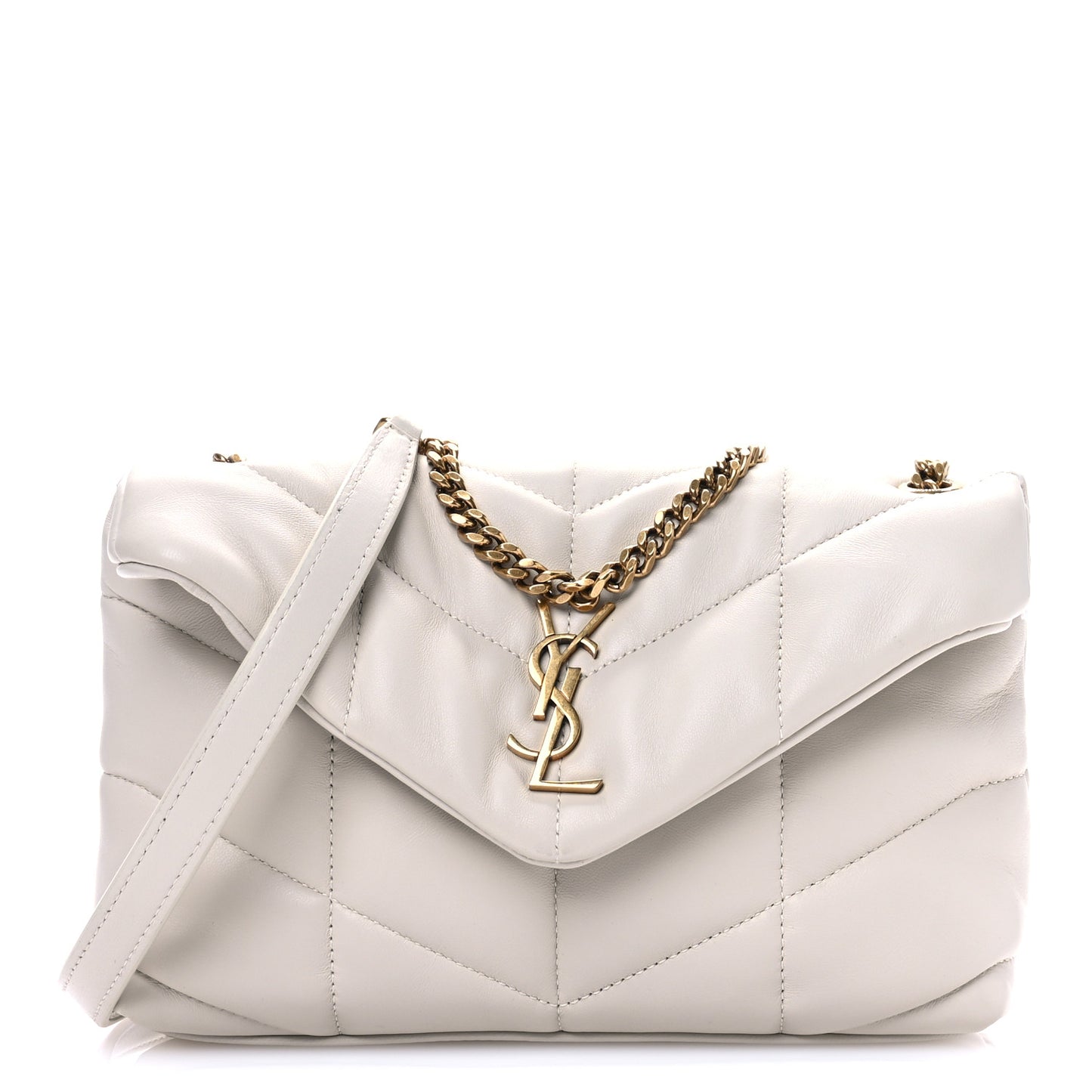 Lambskin Quilted Toy Loulou Puffer Monogram Chain Satchel Crema Soft