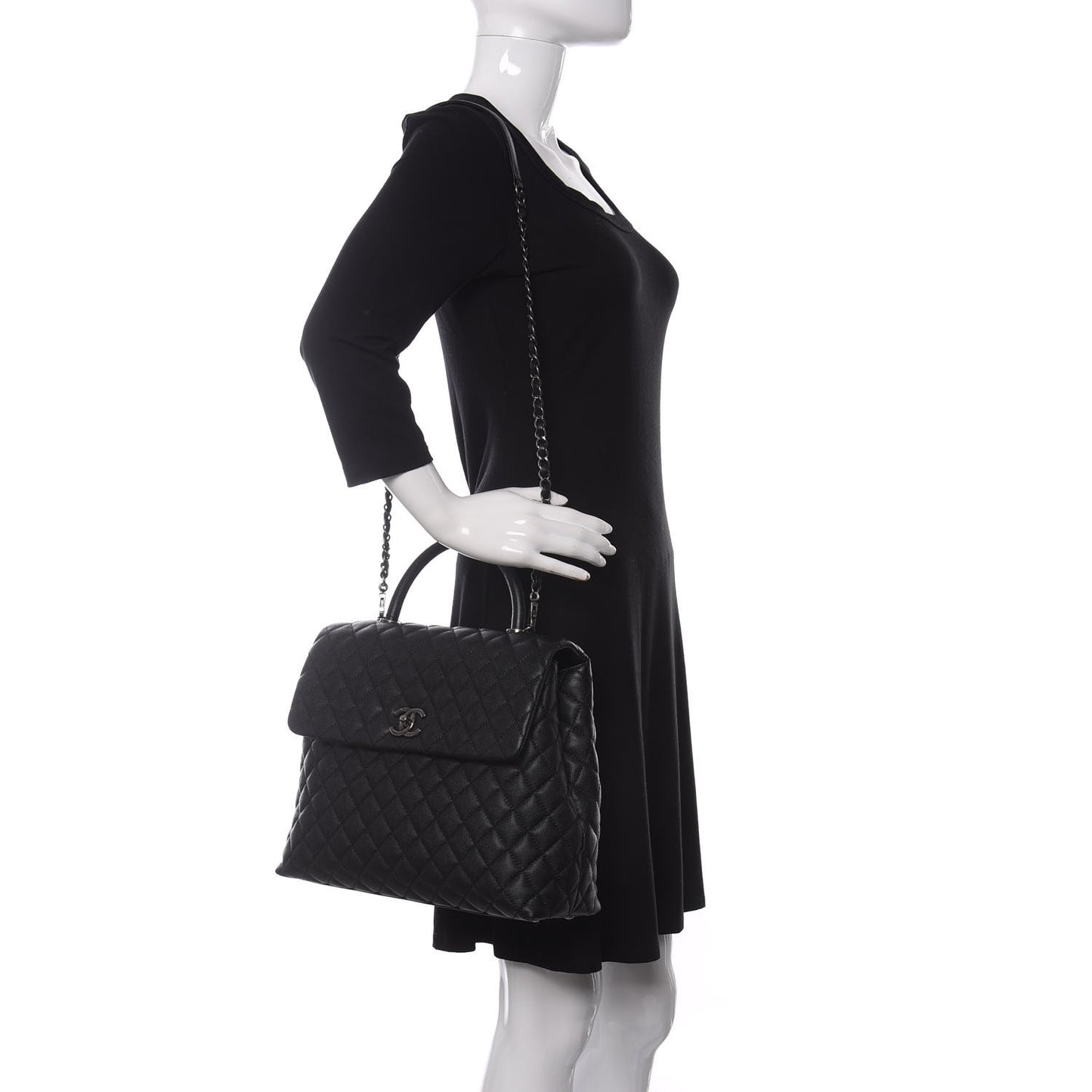 Caviar Quilted Large Coco Handle Flap Black