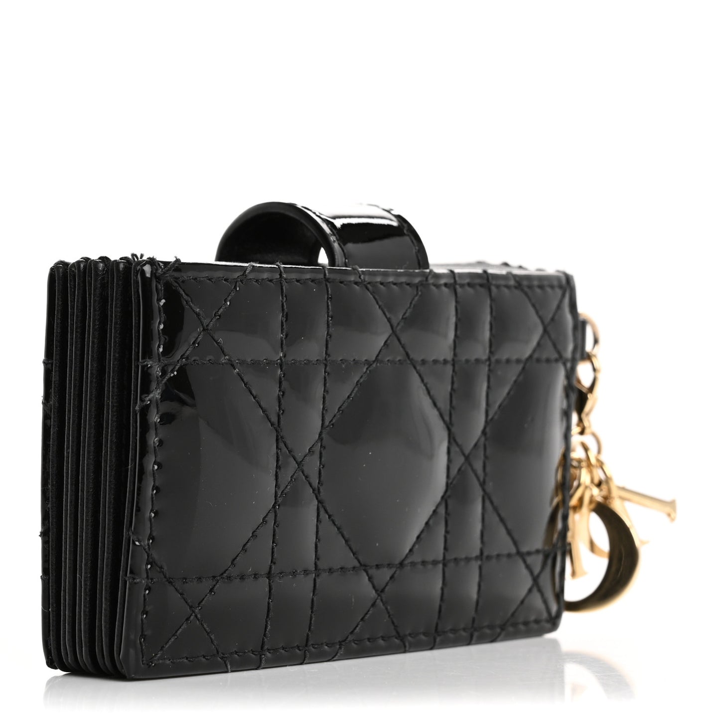 Patent Cannage Lady Dior 5-Gusset Card Holder Black