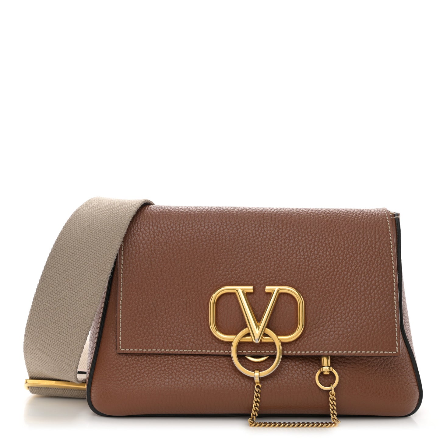 Pebbled Calfskin Small VRing Shoulder Bag Saddle Brown