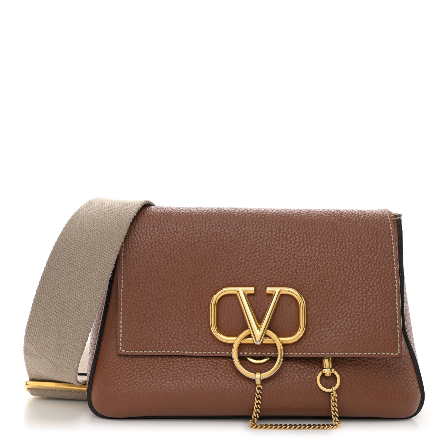 Valentino Garavani Pebbled Calfskin Small VRing Shoulder Bag Saddle Brown 1 of 10