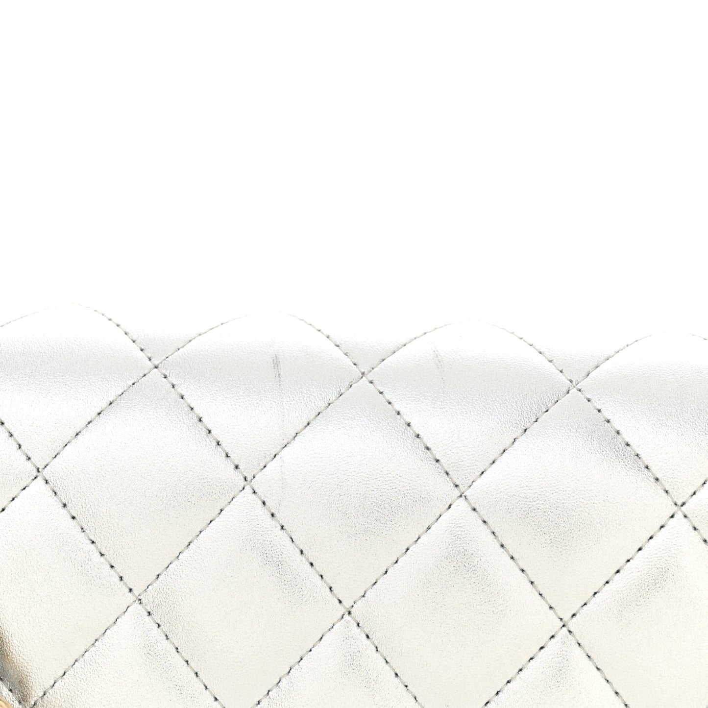 Metallic Lambskin Quilted Jumbo Double Flap Silver