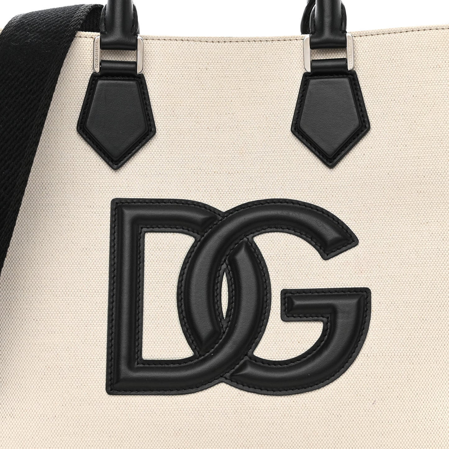 Canvas Calfskin Small DG Logo Shopper Natural Black