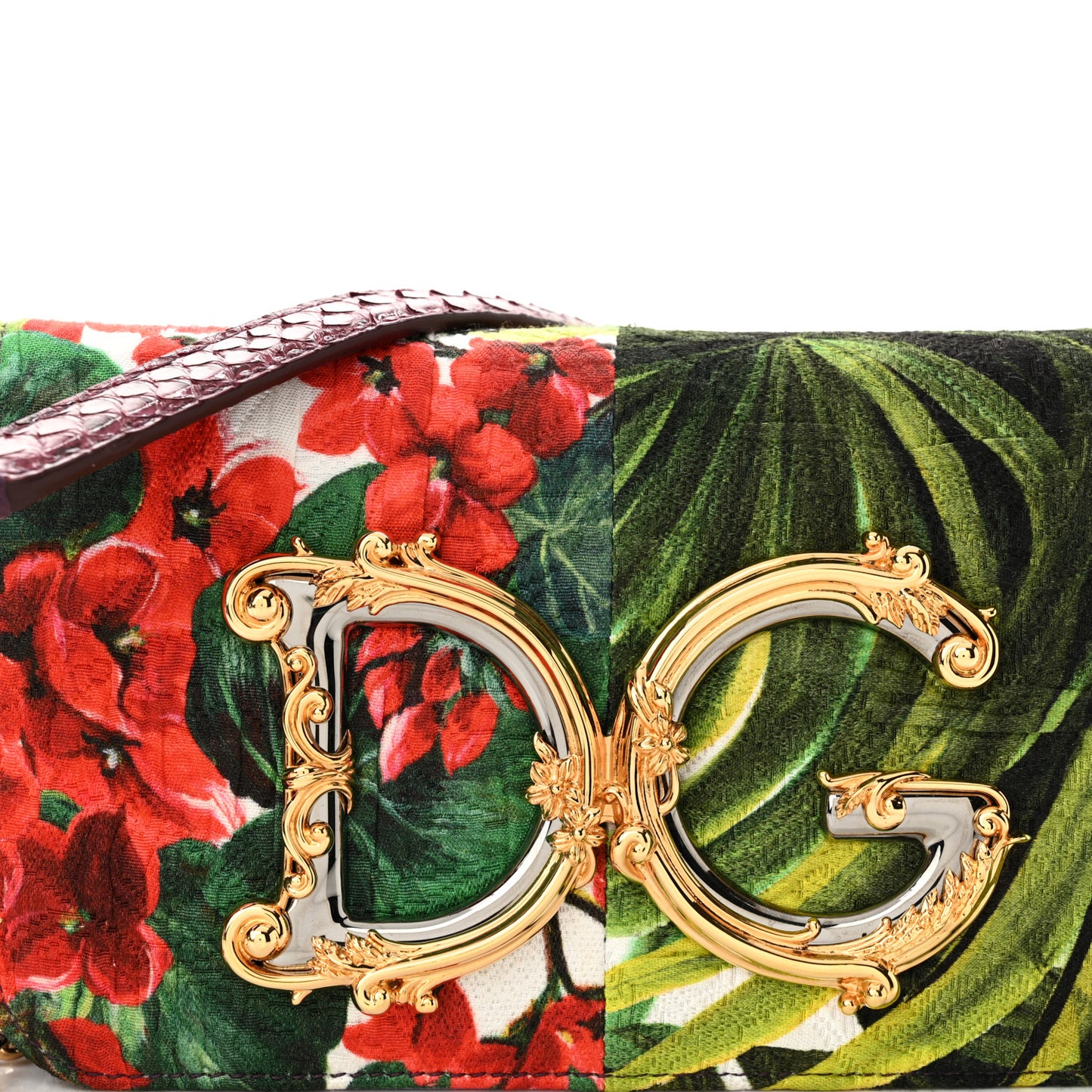 DOLCE GABBANA Patchwork Snakeskin Brocade DG Girls Shoulder Bag Multicolor
