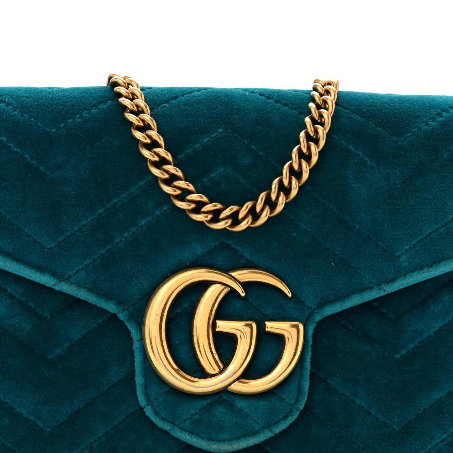Velvet Matelasse GG Marmont Chain Wallet Pavone Cyan
