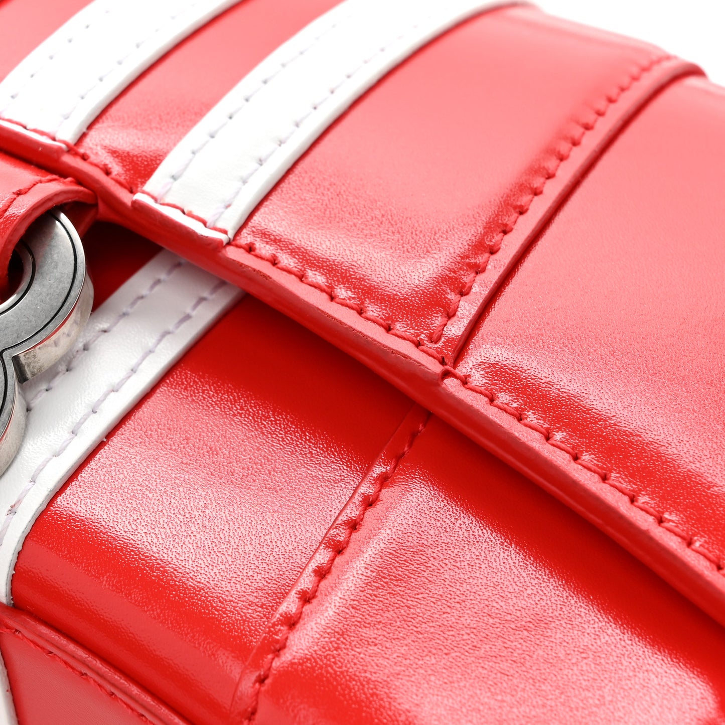 X ADIDAS Shiny Box Calfskin Hourglass Top Handle Bag XS Bright Red
