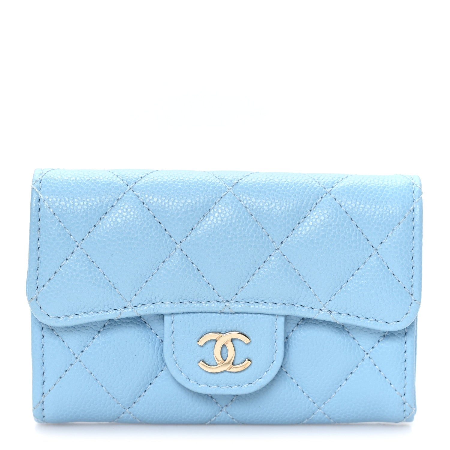 Chanel Caviar Quilted Flap Card Holder Wallet Light Blue 1924105