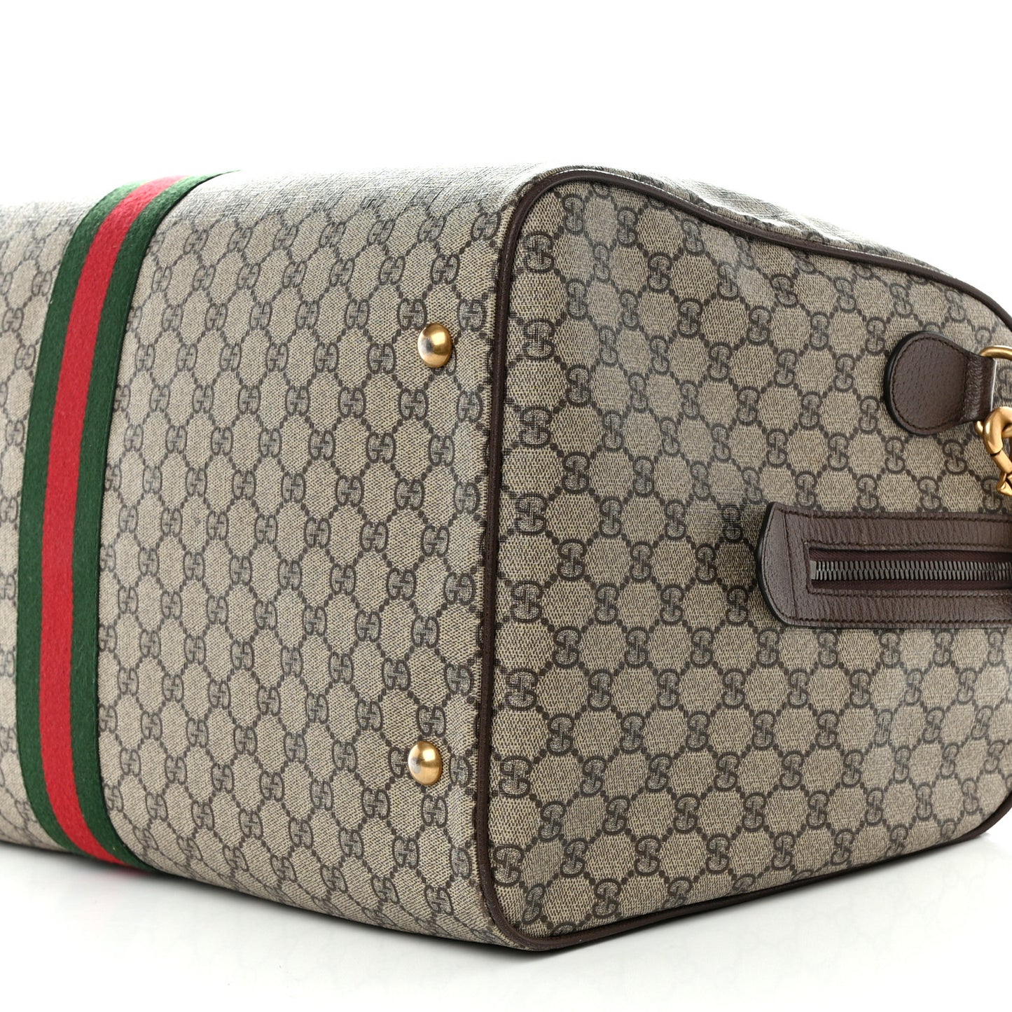 GG Supreme Monogram Textured Dollar Calfskin Web Large Savoy Duffle Bag Beige Ebony New Acero