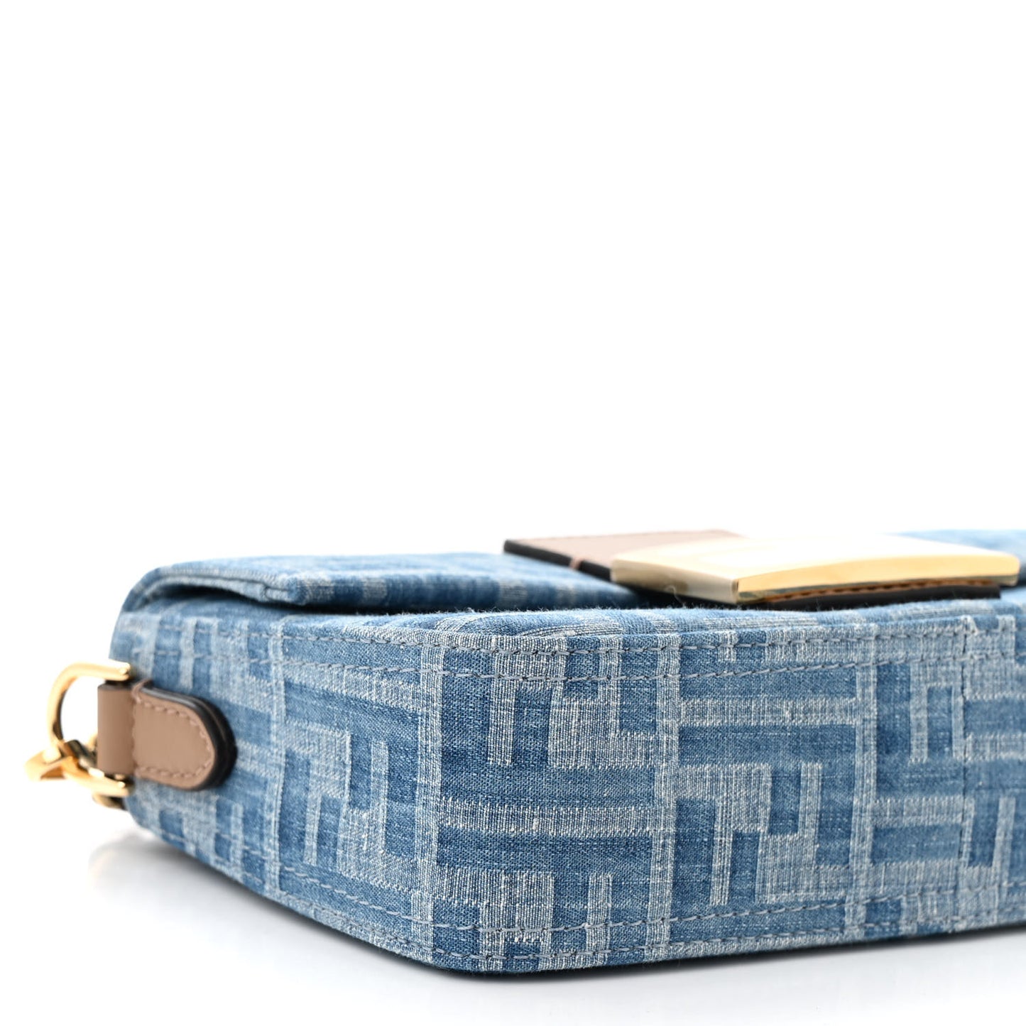 Denim Vitello King F is Fendi FF Embroidered Mini Baguette Denim Sand