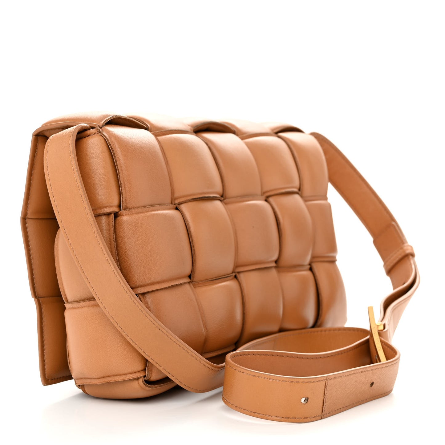 Nappa Maxi Intreccio Padded Cassette Crossbody Bag Caramel