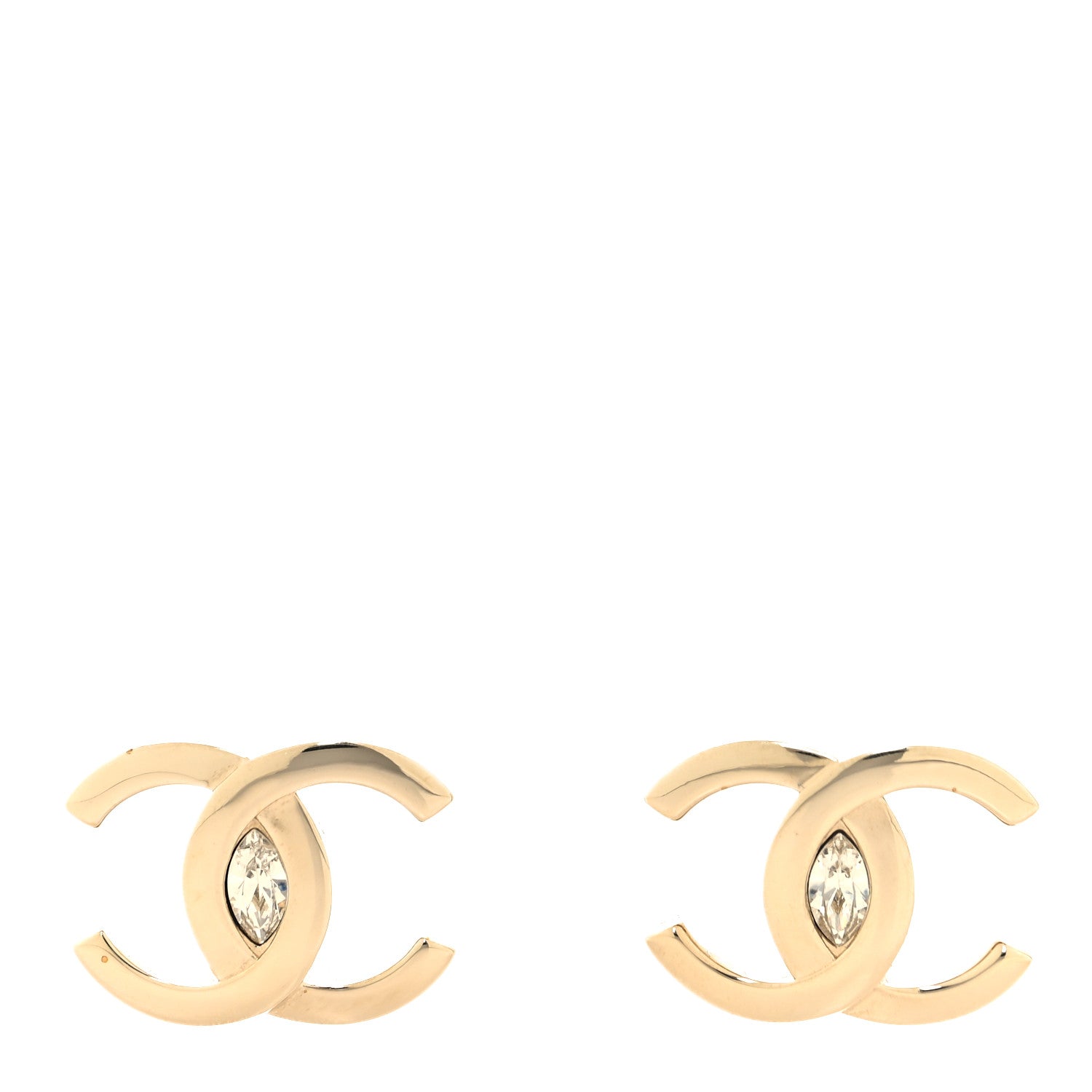 Chanel Crystal CC Large Stud Earrings Gold 1 of 4